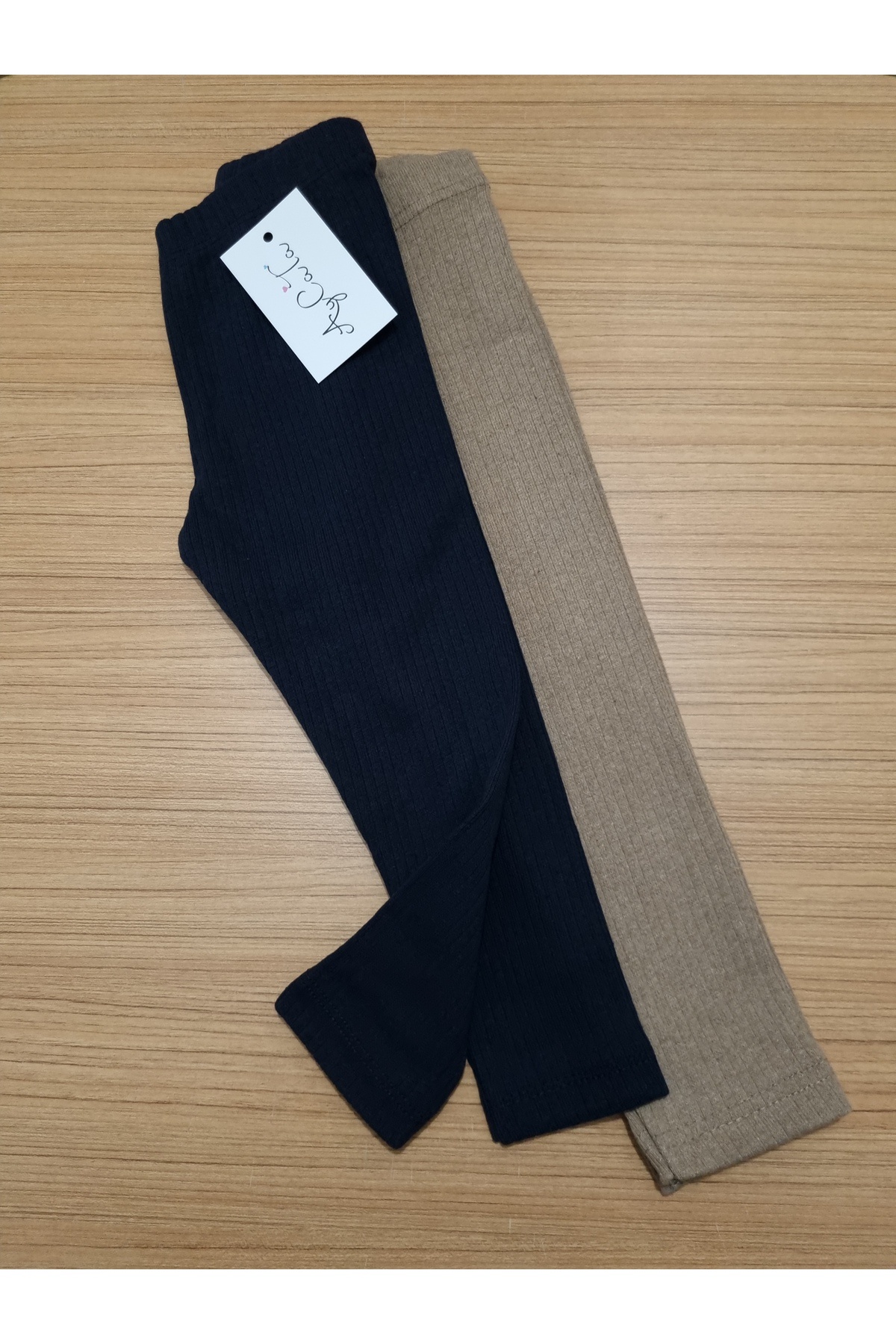 Ribbed Lycra Raised Two-Feather Children's Tights 2-Pack Navy Blue-light Brown 1-16 Years