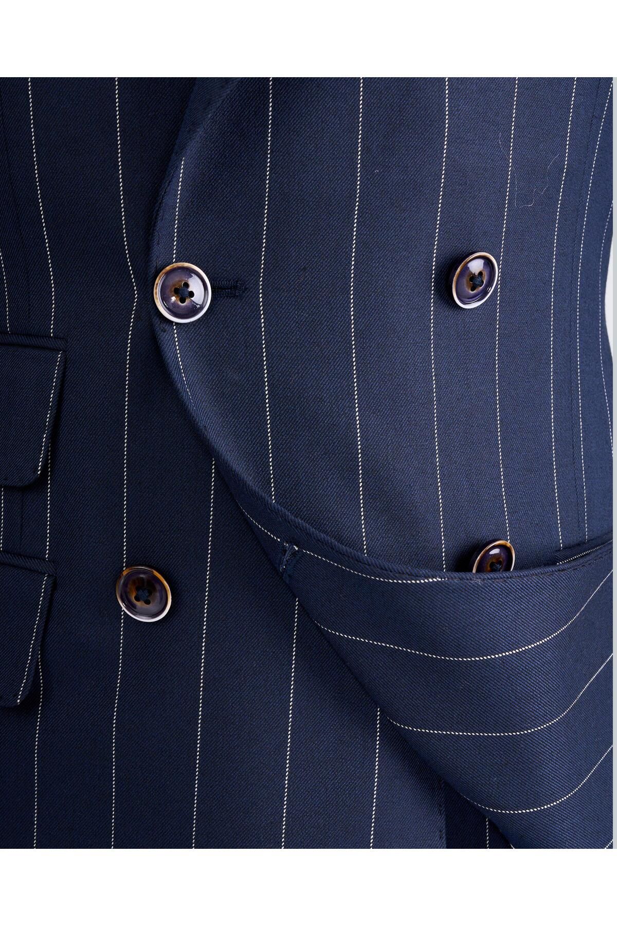 TerziAdemAltun-Navy Blue Italian Style Double Breasted Jacket and Trousers Set - T13301 7