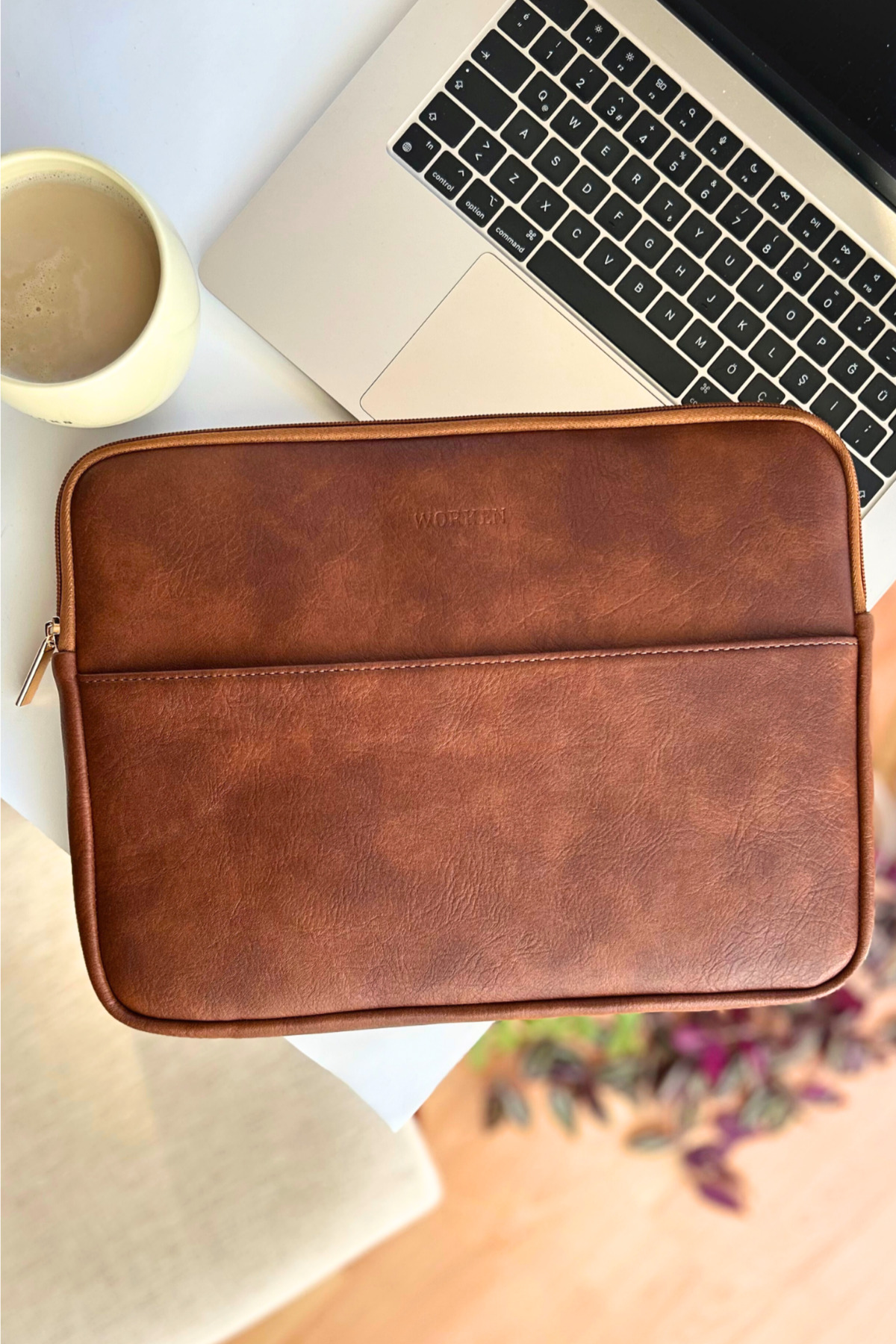 worken 13-14 inç, Vegan deri, Fermuarlı Cepli, Tablet Çanta Coffee ...