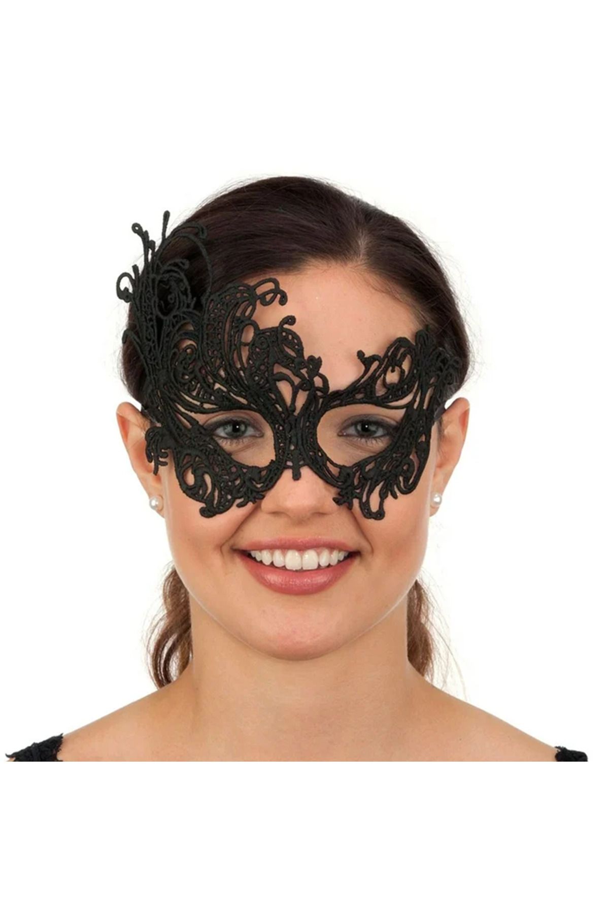 Kareem-Black Color Lace Embroidered Mesh Embroidered Party Mask Model 5 (4767) - Lisinya 5