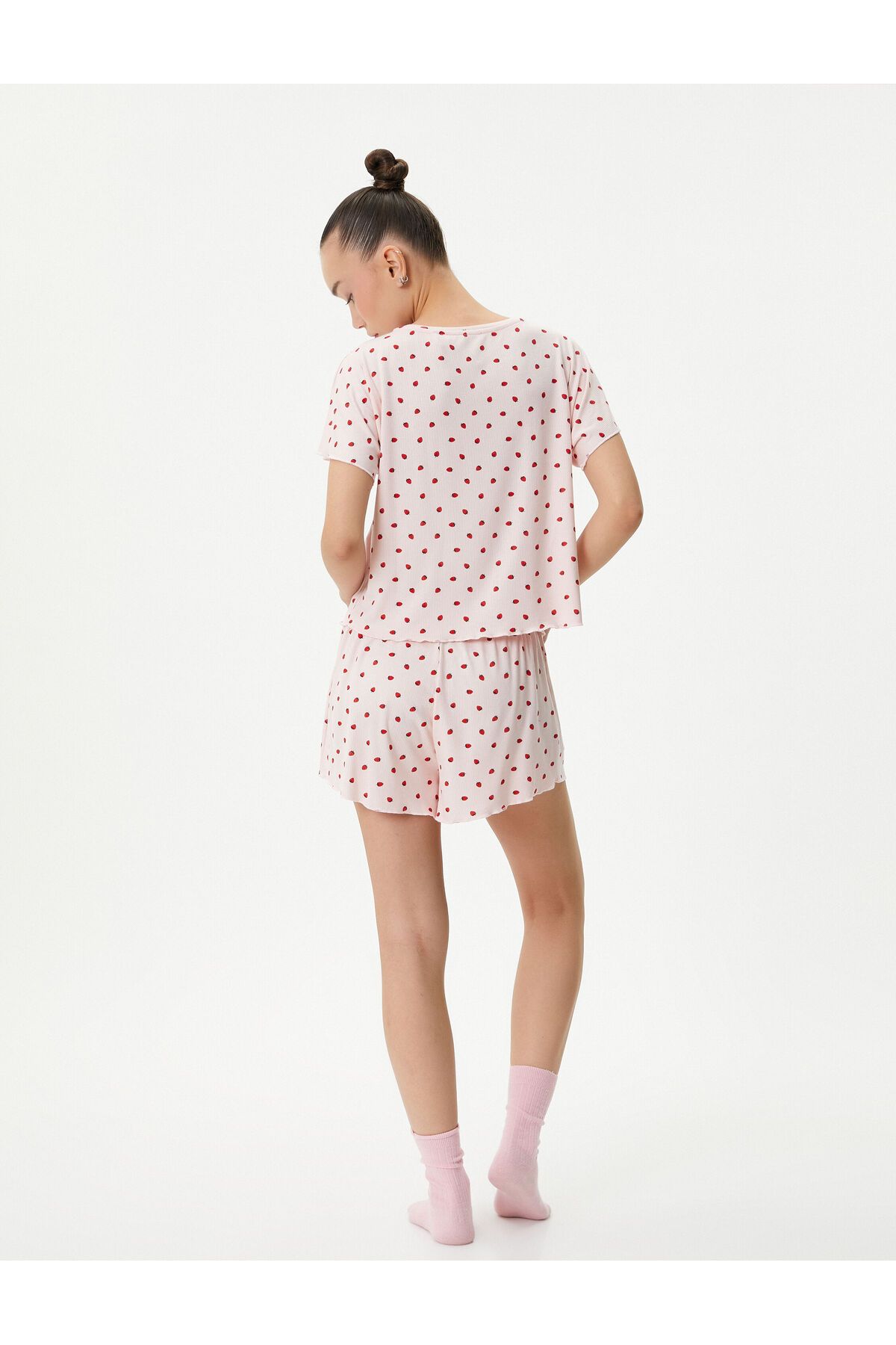 Koton-Pajama Set with Shorts Strawberry Printed Short Sleeve Crew Neck Viscose 4