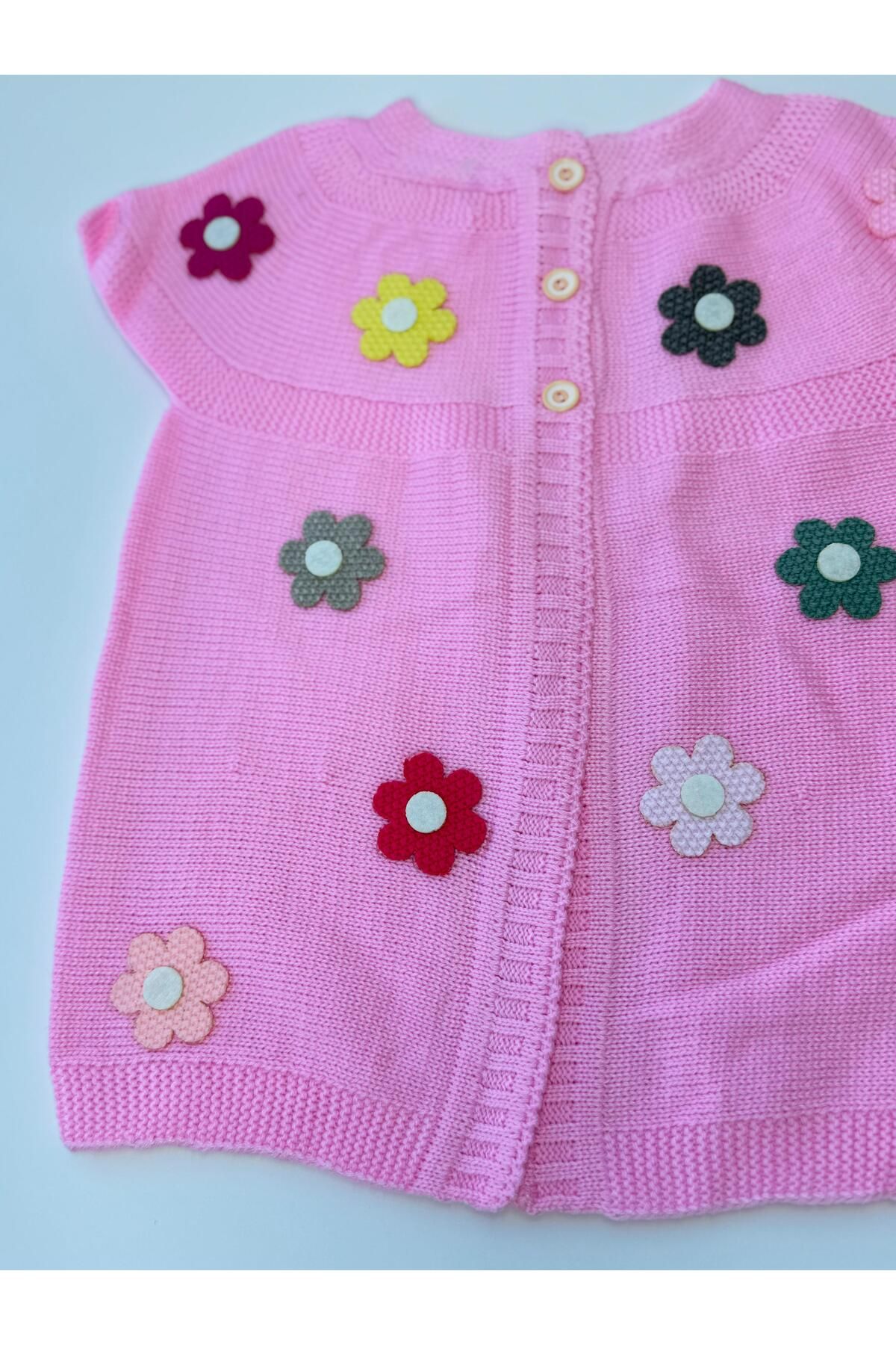 EM&FA TEKSTİL-Floral Girl's Knitwear Vest with Robe 5-8 Years 5