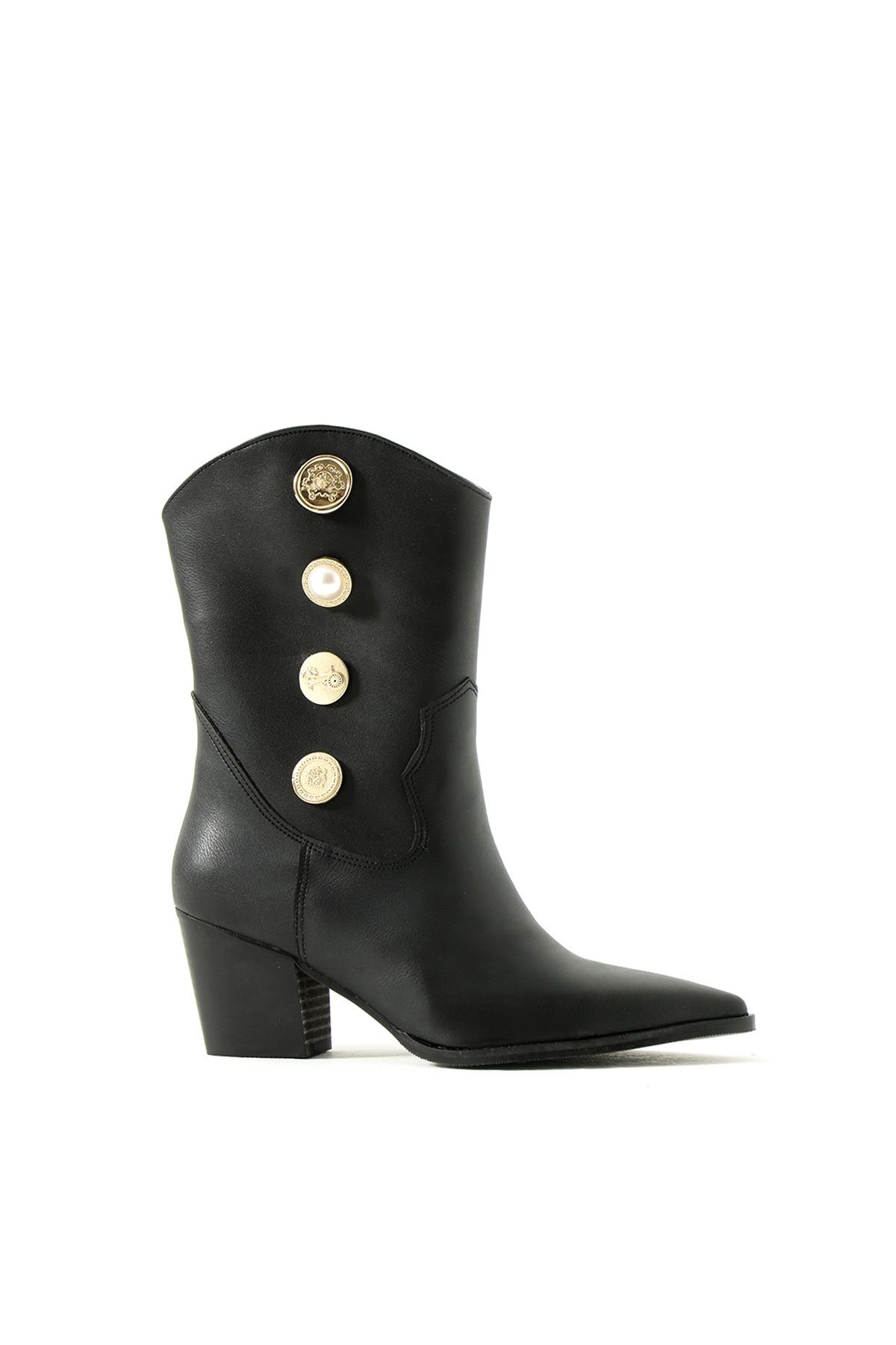 Gökçe Shoes-Tiana Black Accessory Detail Women's Heeled Boots 3