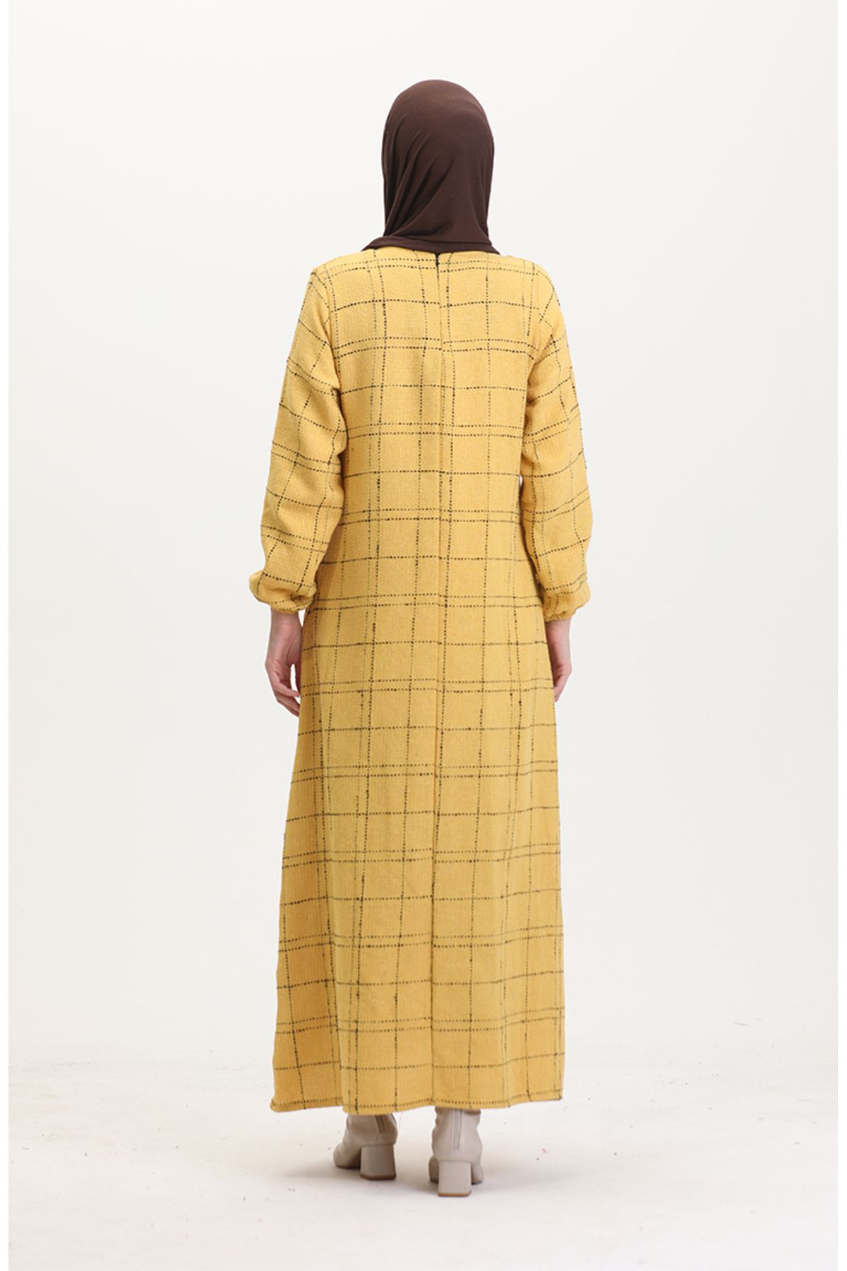 sefamerve-Tweed kockás ruha 0531-04 Sárga 5