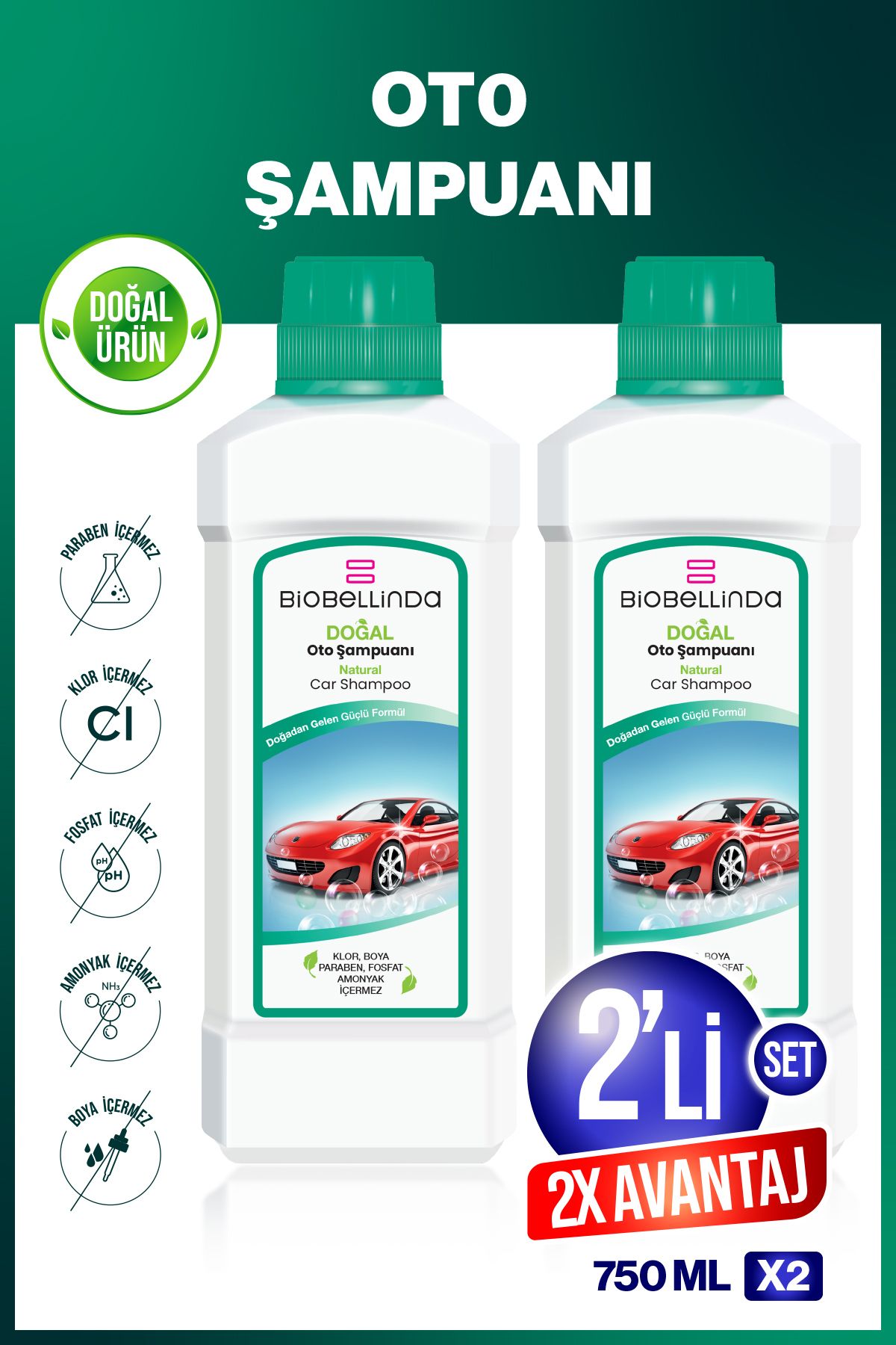 BioBellinda Oto Şampuanı 2 Adet 750 ml ( 2'Lİ SET )