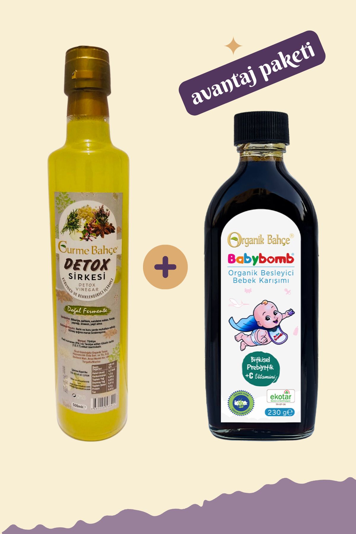 Gurme Bahçe Detox Sirkesi 500 ml + Babybomb Organik Besleyici Bebek Şurubu 260gr (Anne-Bebek Paketi)