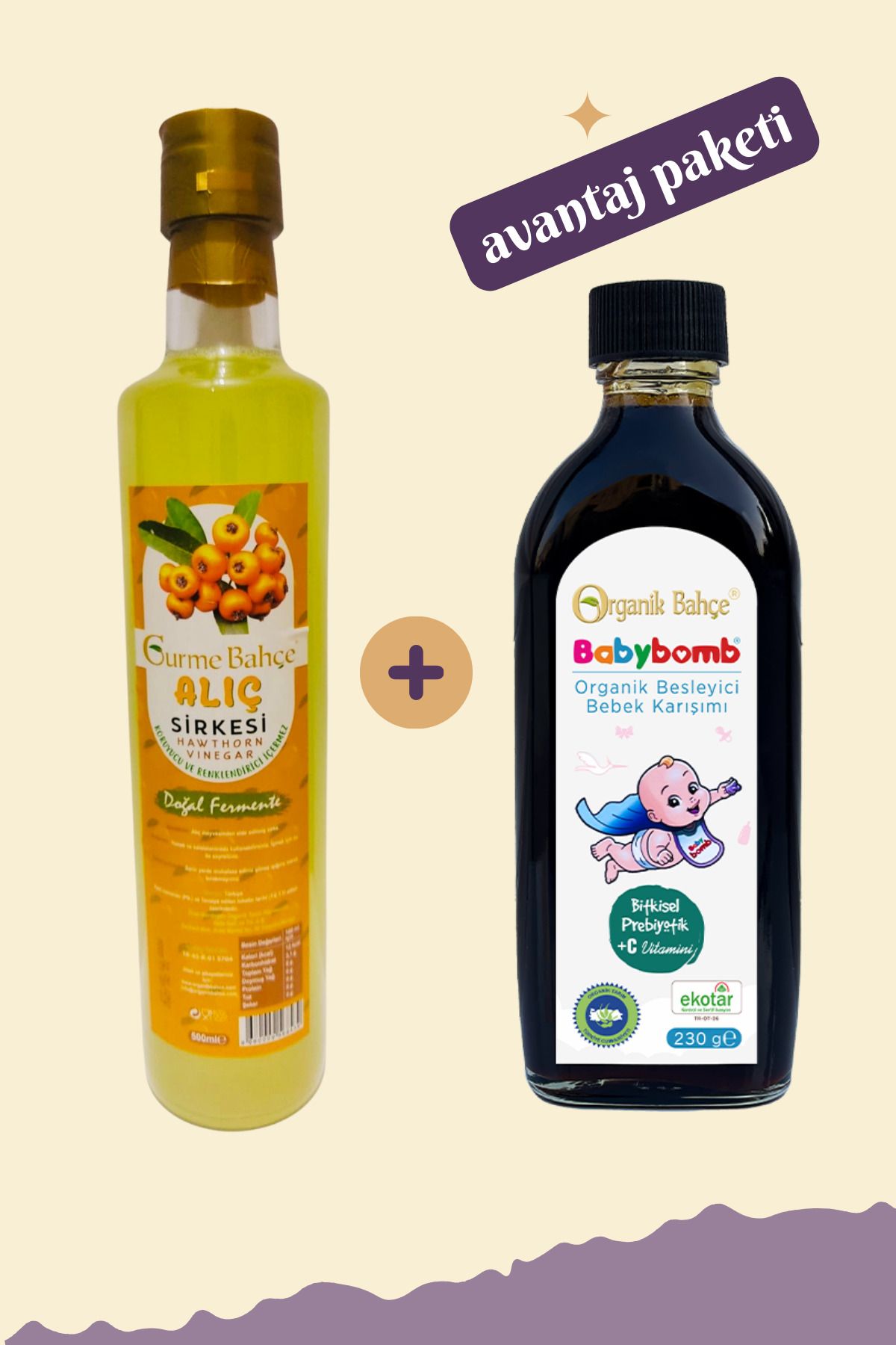 Gurme Bahçe Alıç Sirkesi 500 ml + Babybomb Organik Besleyici Bebek Şurubu 260gr (Anne-Bebek Paketi)