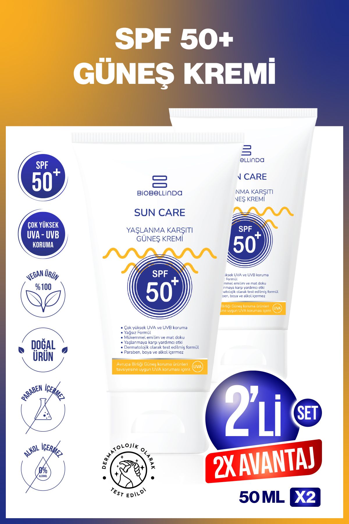 BioBellinda Yaşlanma & Leke Karşıtı Güneş Kremi 50 Spf 50 ml ( 2'li Set )