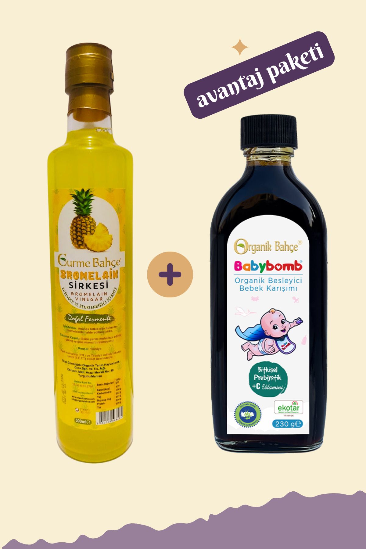 Gurme Bahçe Bromelain Sirkesi 500 ml + Babybomb Organik Besleyici Bebek Şurubu