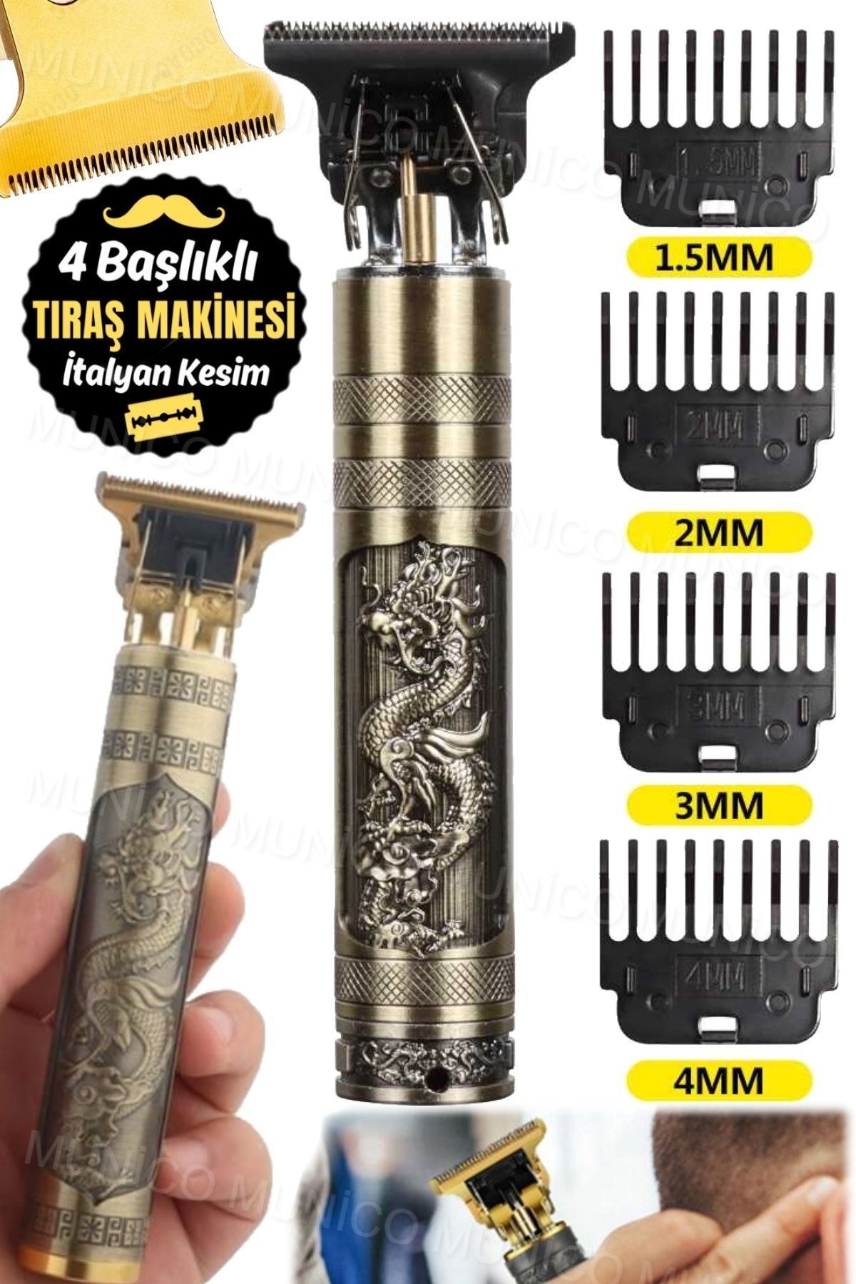 teknotrust 4 Farklı Taraklı Şarj Edilebilir Saç Düzeltici Sakal Kesme Berber Saç Kesim Tıraş Makinesi Pro Ciha