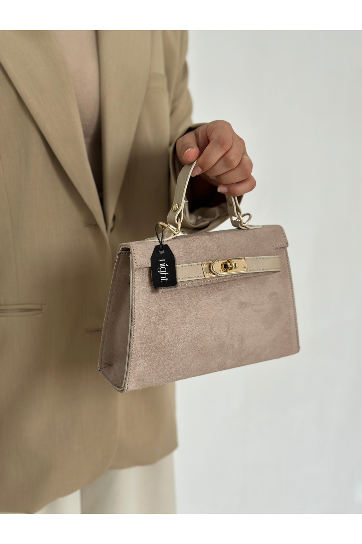 Night-Γυναικεία τσάντα χεριού και ώμου Natalie Model Suede Cream 2