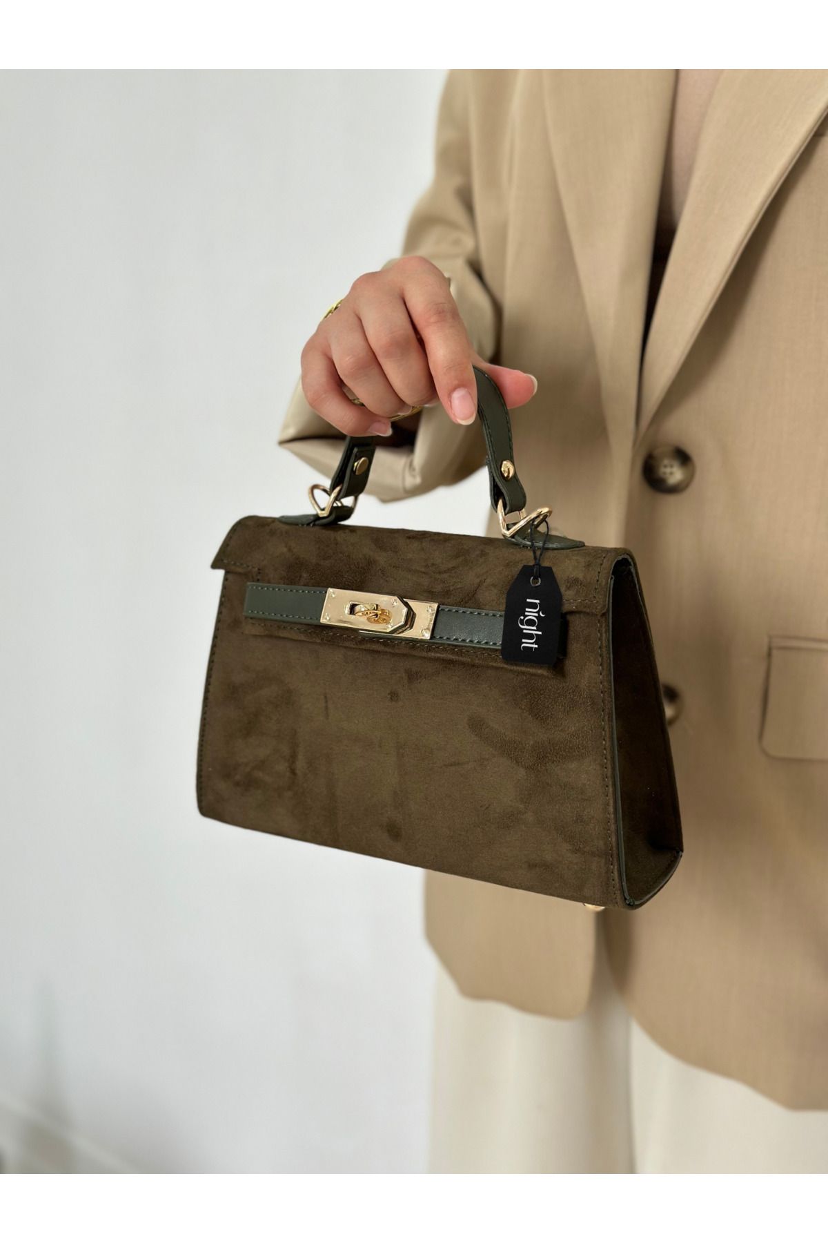 Night-Geantă de mână și de umăr pentru femei Natalie Model Suede Khaki 3