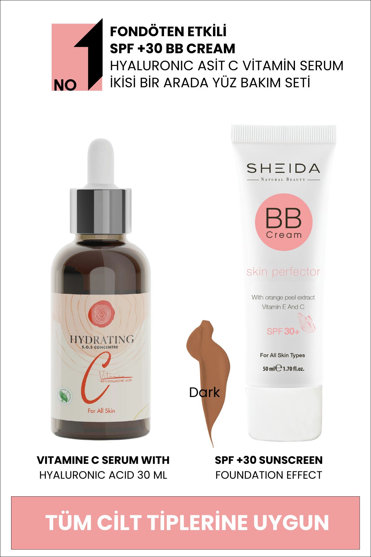 Sheida Bb Cream Yüksek Kapatıcılık Bb Krem Ve Hyaluronic Asit C Vitamin Konsantre Serum Bakım Seti