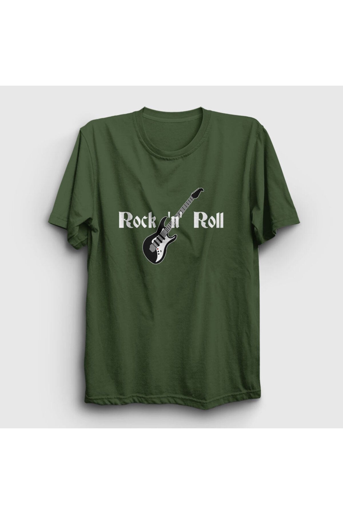 Presmono-Unisex Khaki Guitar Rock And Roll T-shirt314618tt 1