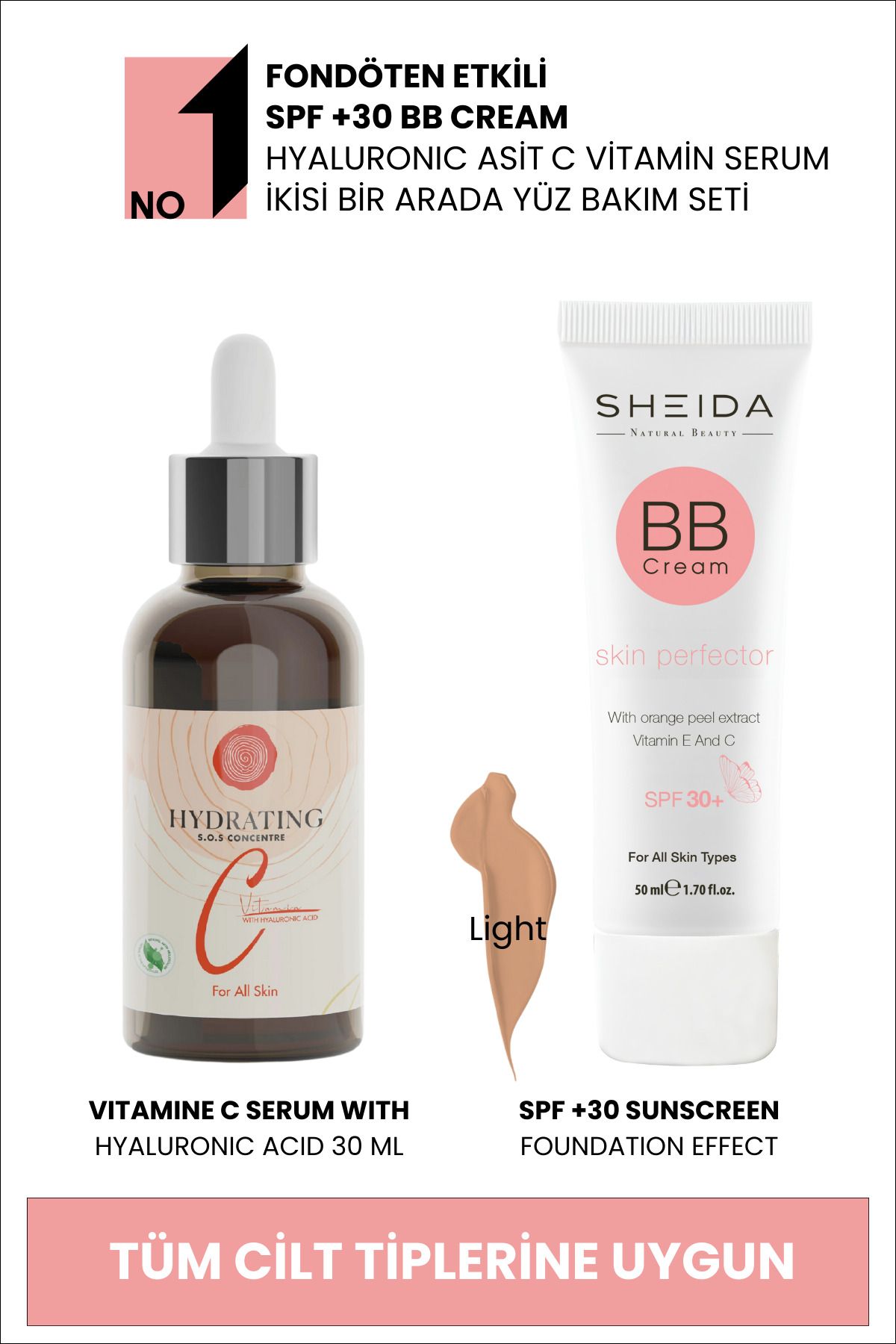 Sheida Bb Cream Yüksek Kapatıcılık Bb Krem Ve Hyaluronic Asit C Vitamin Konsantre Serum Bakım Seti