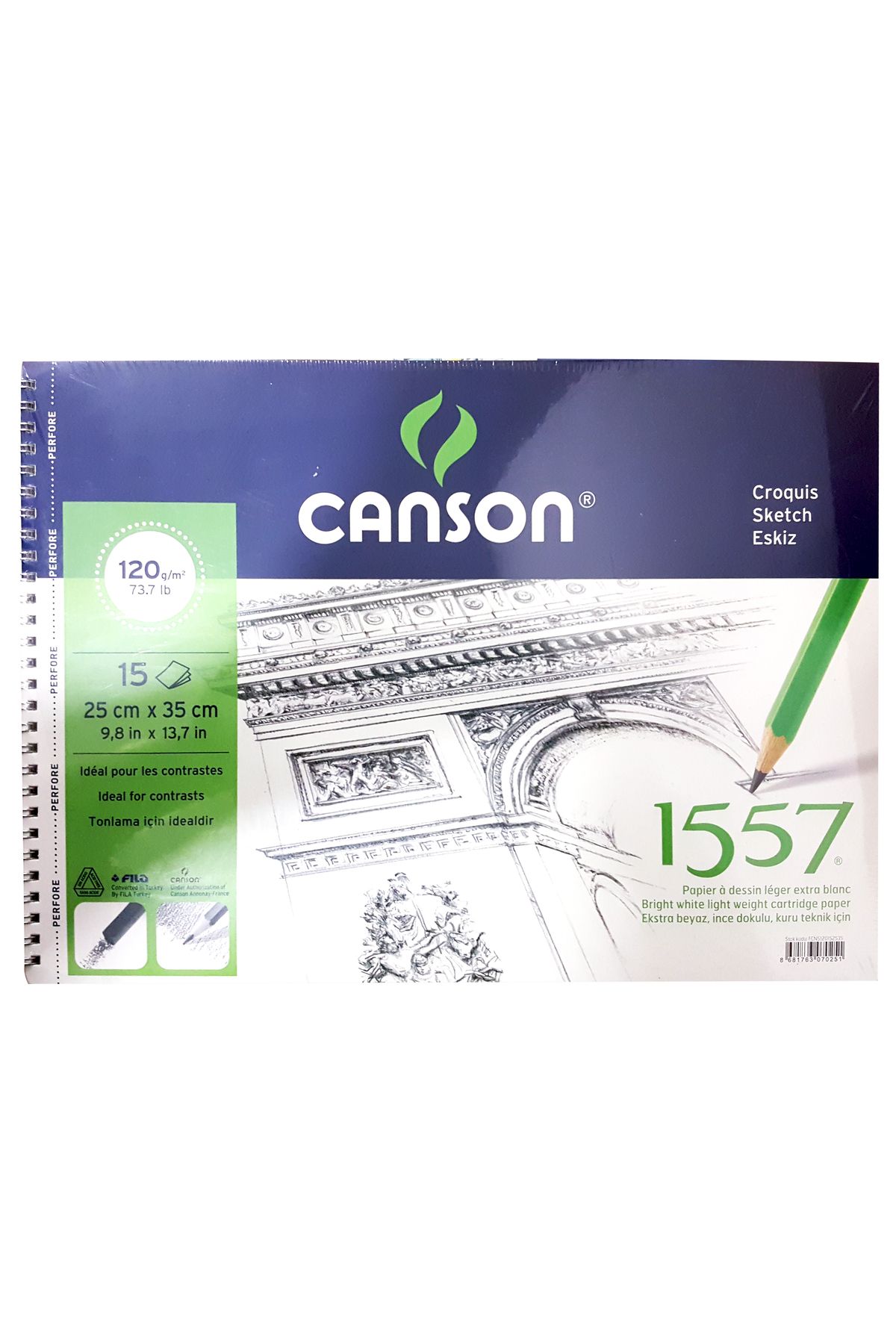 Canson 1557 25x35cm 15yp 120gr Spiralli Eskiz Çizim Resim Defteri / Fcns120152535