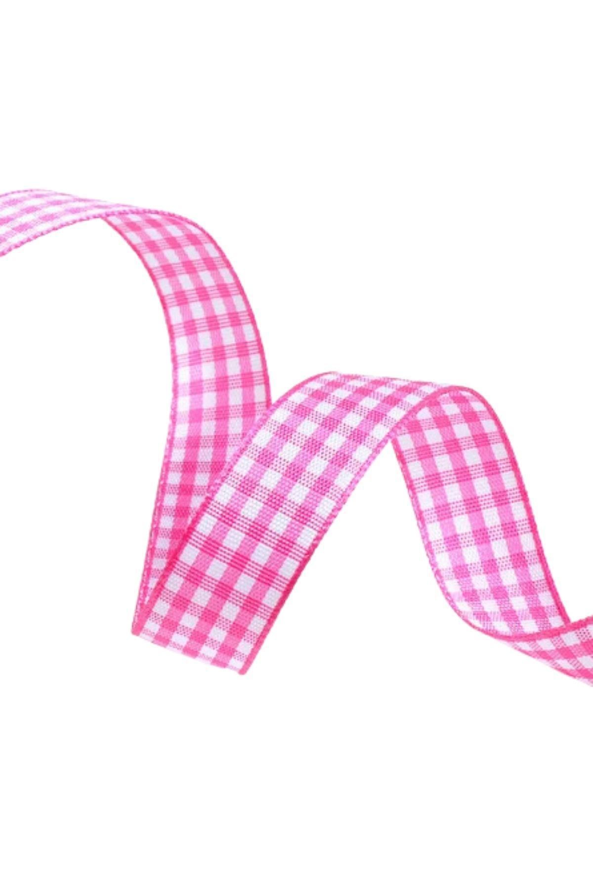 Skygo-25 mm Pink Plaid Ribbon - 10 Meters Taffeta 4