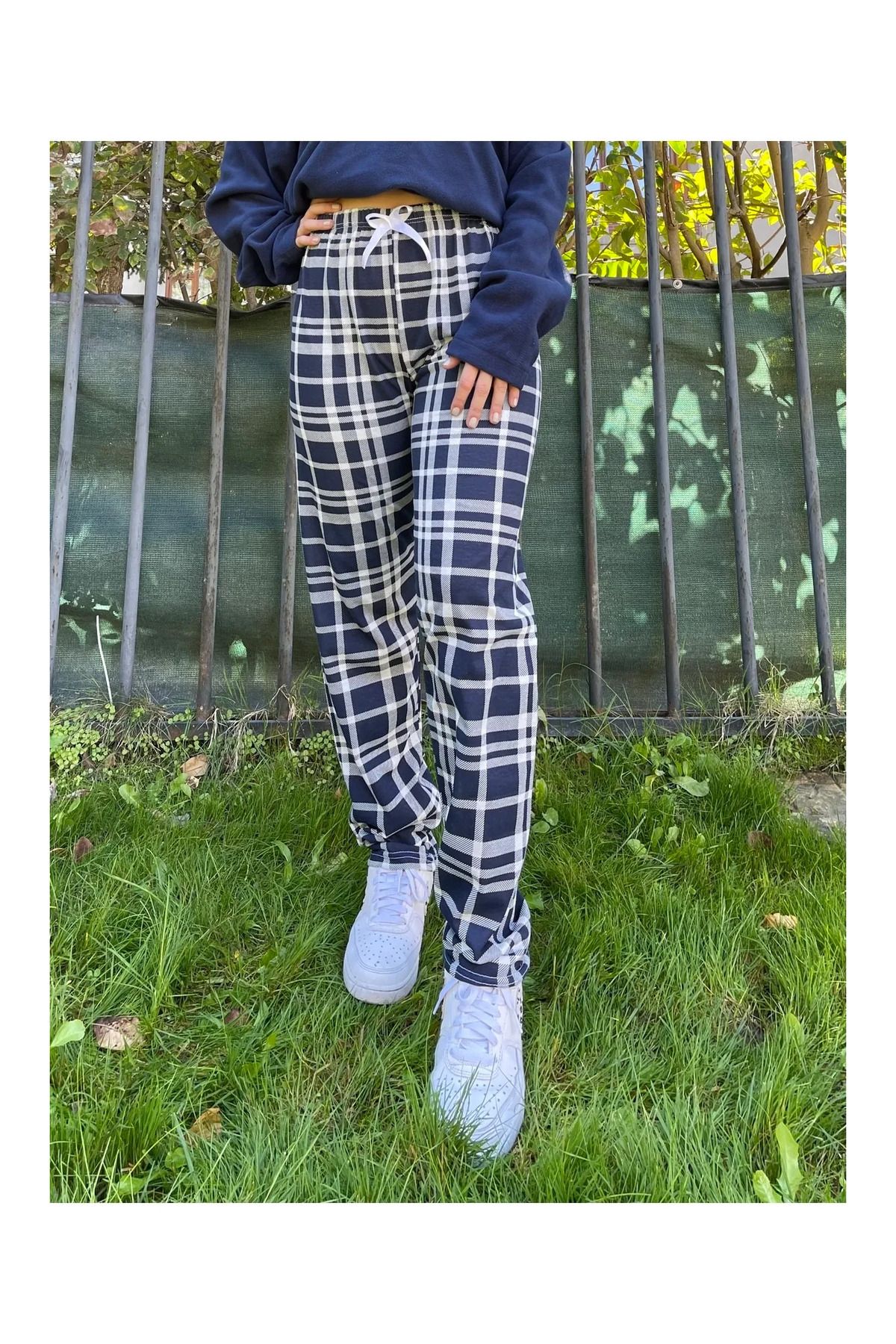 SİERNA Kurdeleli Ekose Kadın Pijama Altı srn-004279