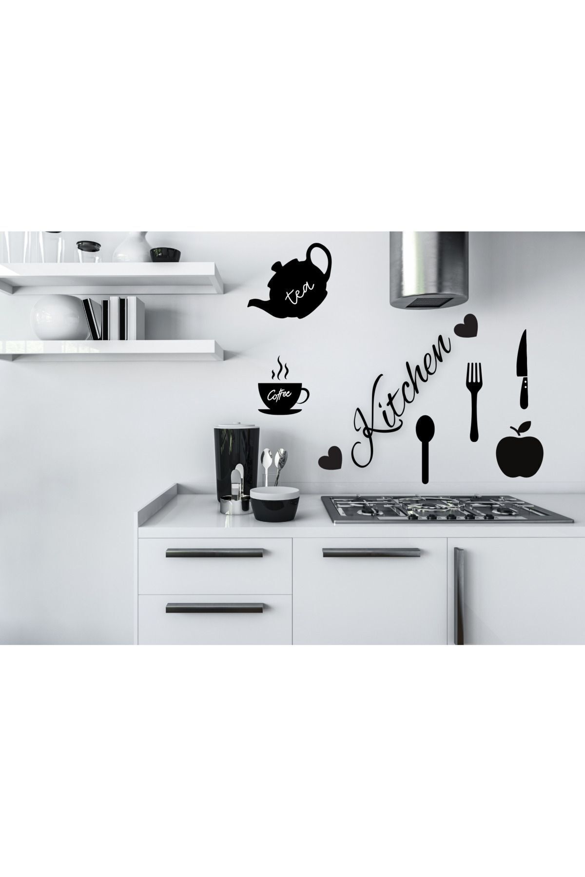 GSticker Accesorii Pentru Decorarea Bucătăriei Ceainic Ceașcă De Cafea Lingură Furculiță Cuțit Set Autocolante De Perete Pentru Bucătărie - 21 x 26