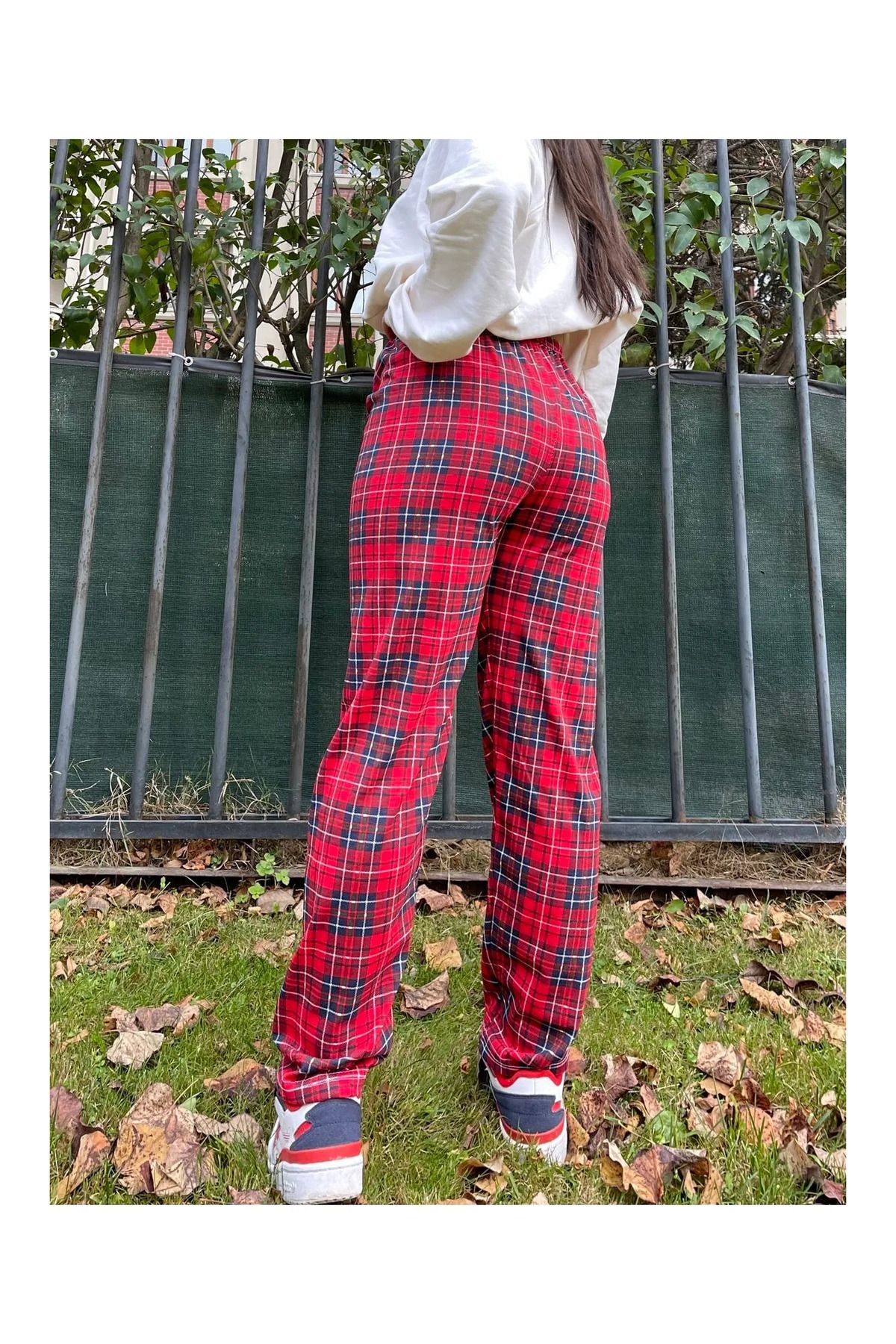 Modaley Giyim-Women's Pajama Bottoms with Plaid Pattern and Ribbon -Ml01 7