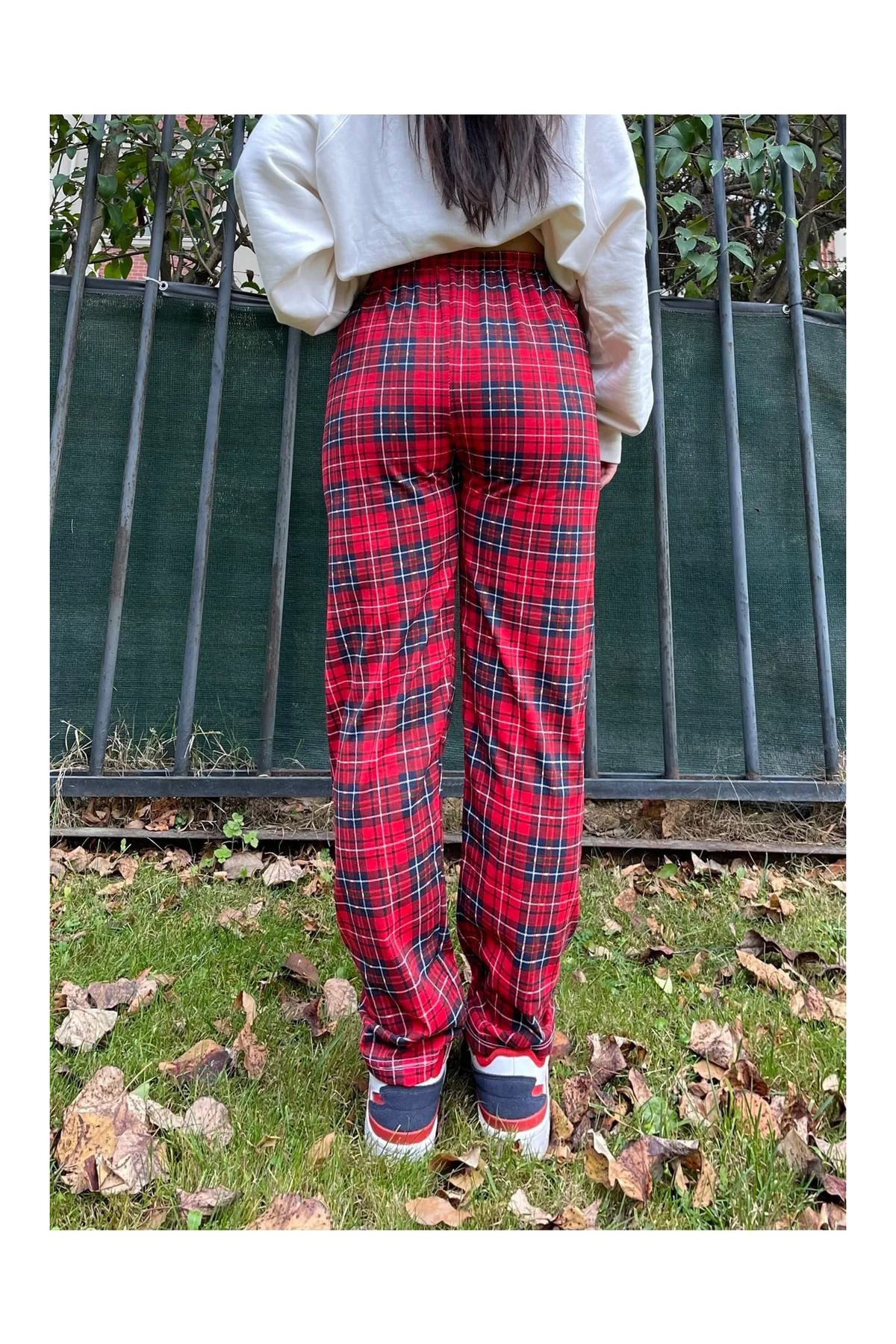 Modaley Giyim-Women's Pajama Bottoms with Plaid Pattern and Ribbon -Ml01 6