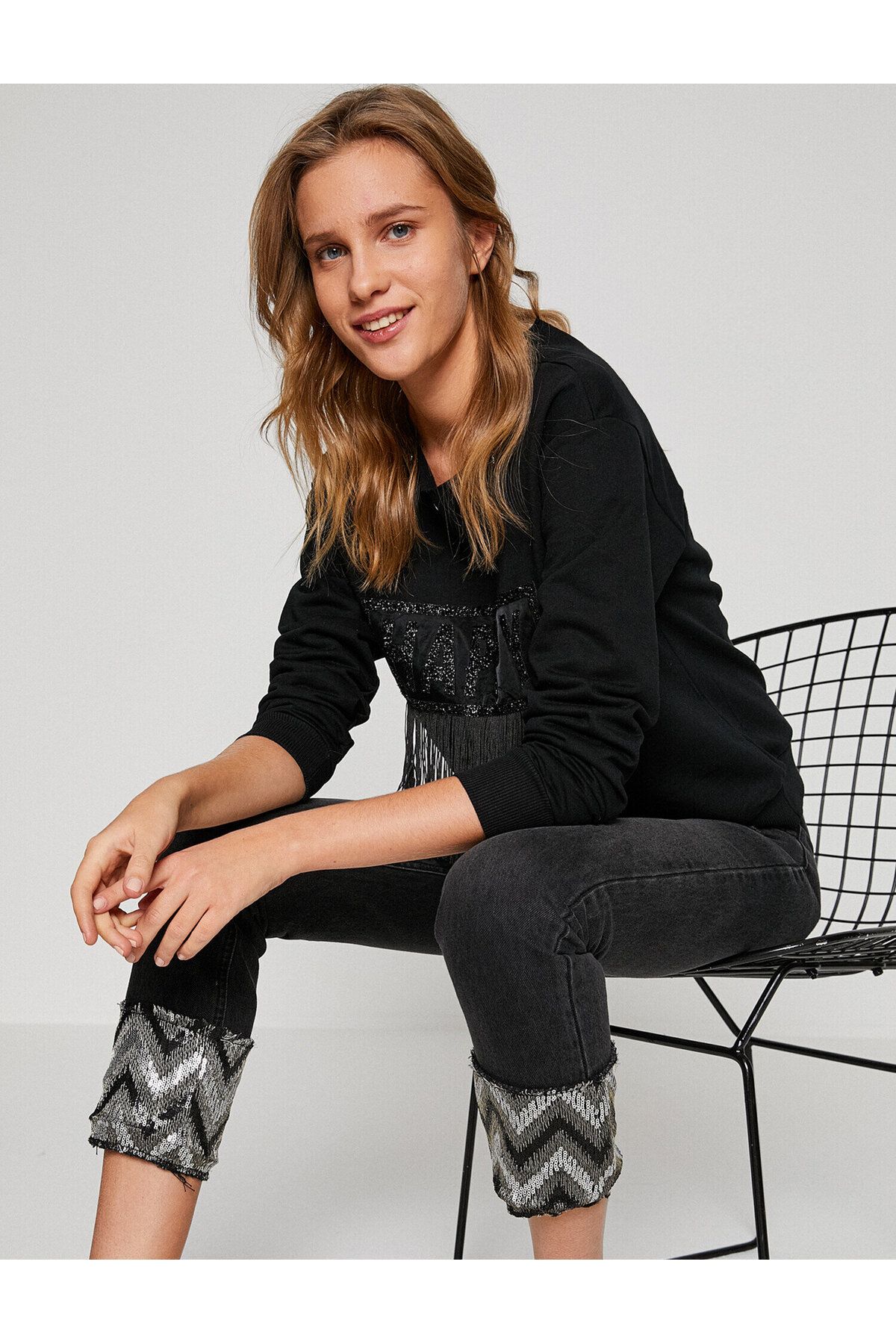 Koton-Pantaloni negri Angelina Jean de damă 8YAK47142DD 2