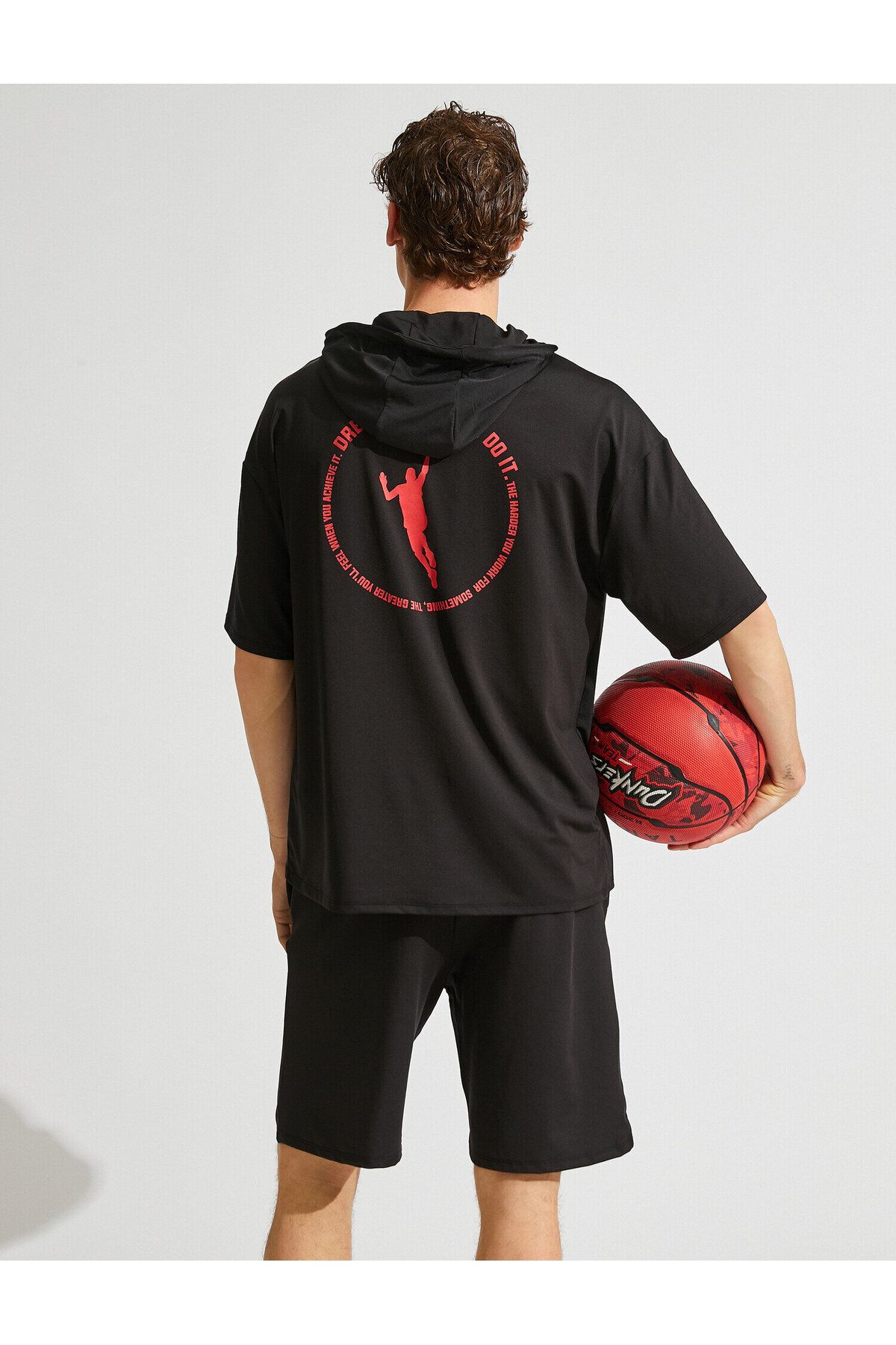 Koton-Basketball Printed Oversize T-Shirt Hooded 4