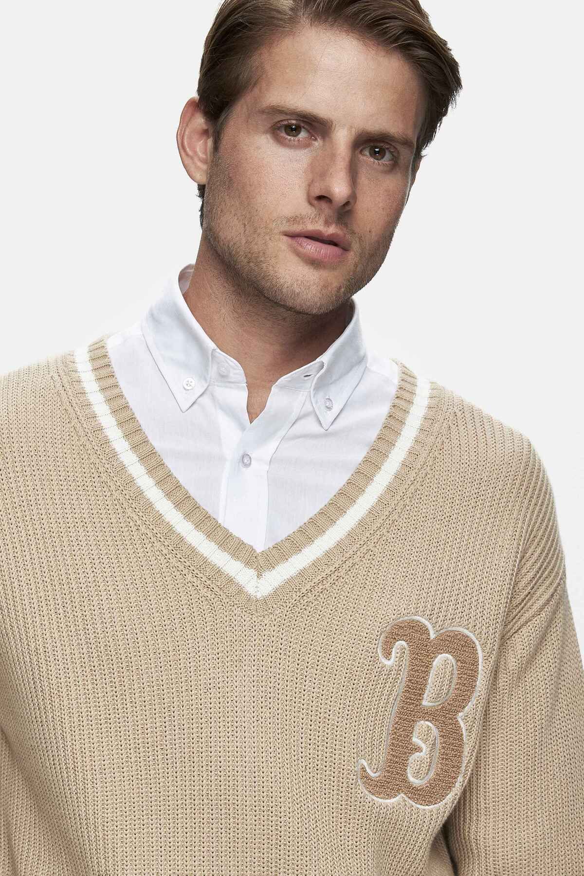 UCLA-Heyoka Dark Beige Crew Neck Embroidered Loose Fit Men's Knitwear 3