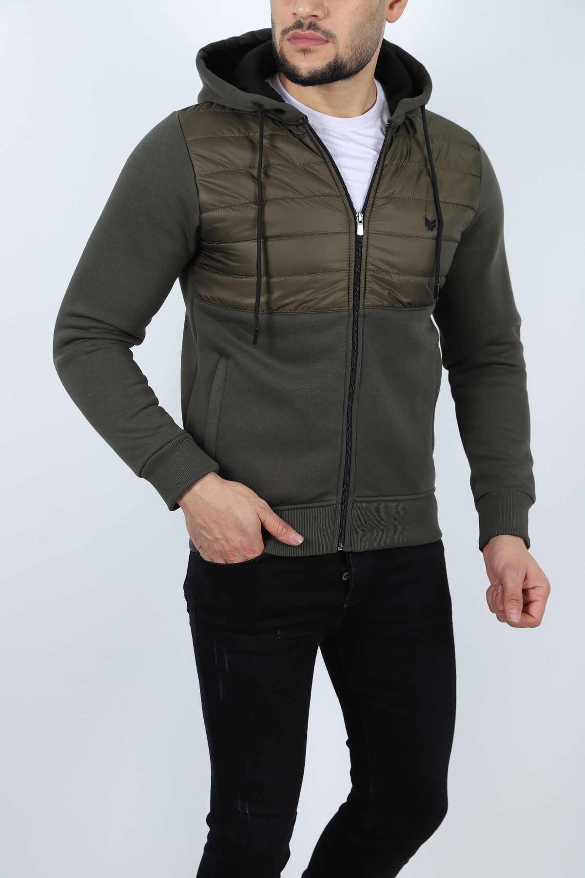 JAGER FABEL-Khaki Hooded Combed Cotton Quilted - 3 Thread Top 2