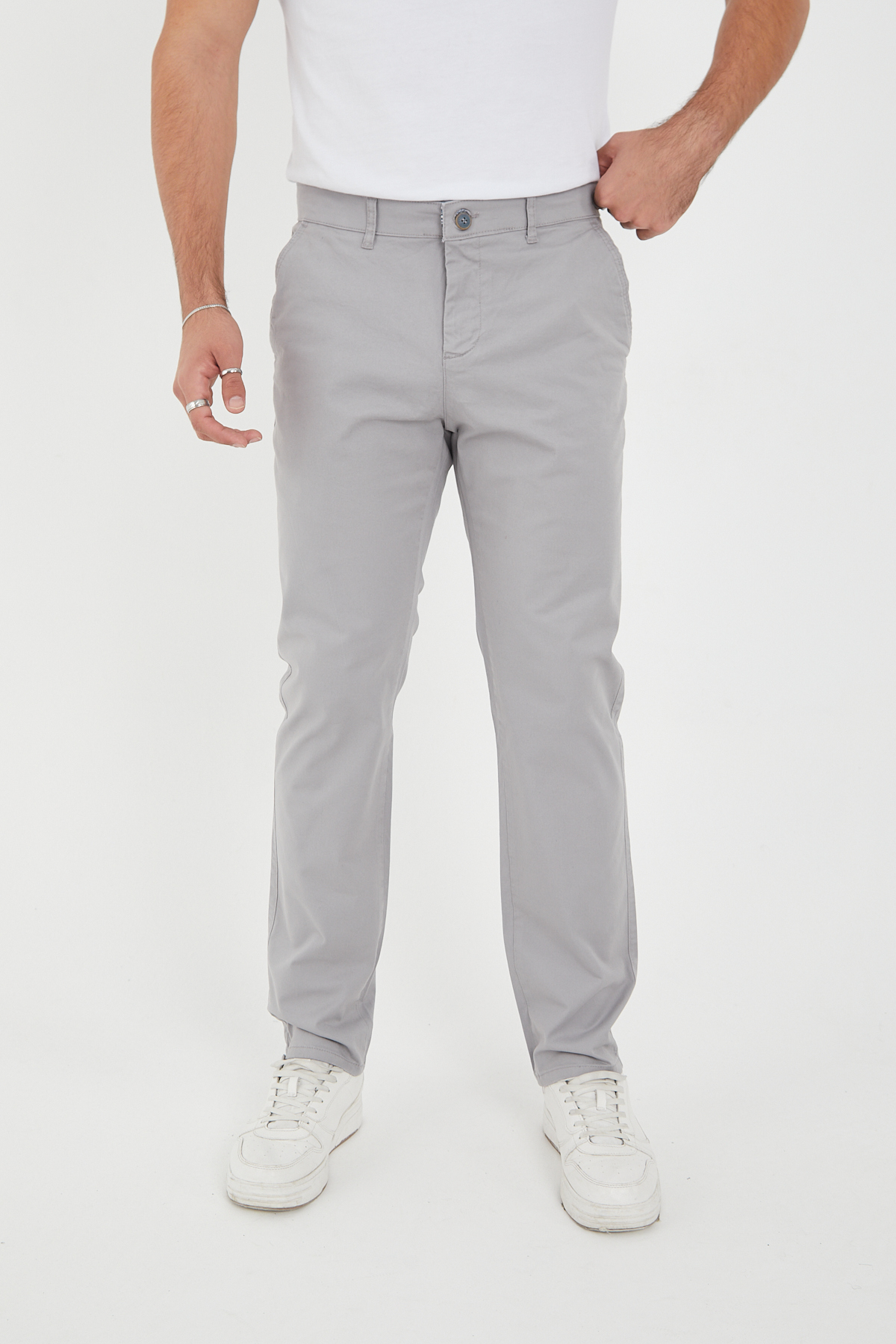 BROCARD  Kışlık Gabardin Chino Pantolon Regular Fit Erkek Açık Gri - Görsel 4