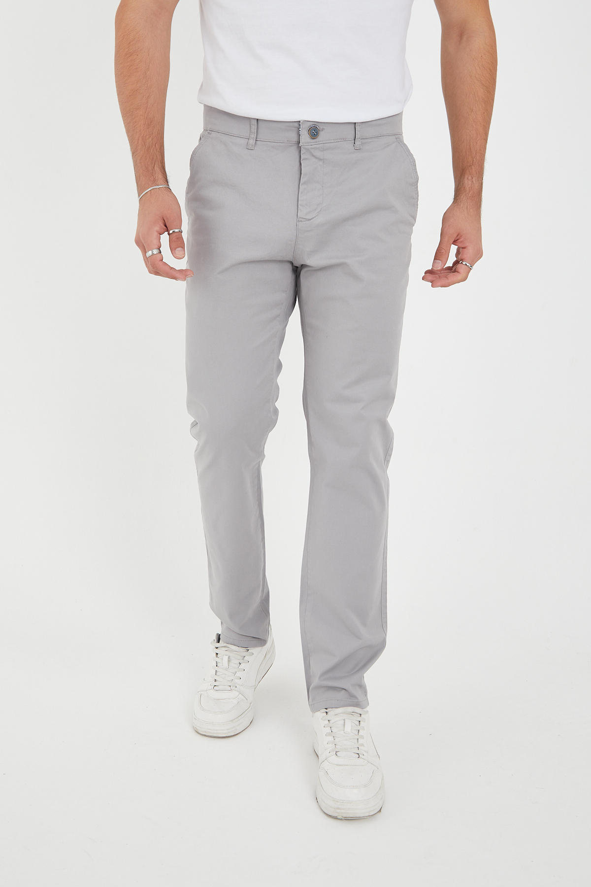 BROCARD  Kışlık Gabardin Chino Pantolon Regular Fit Erkek Açık Gri - Görsel 5