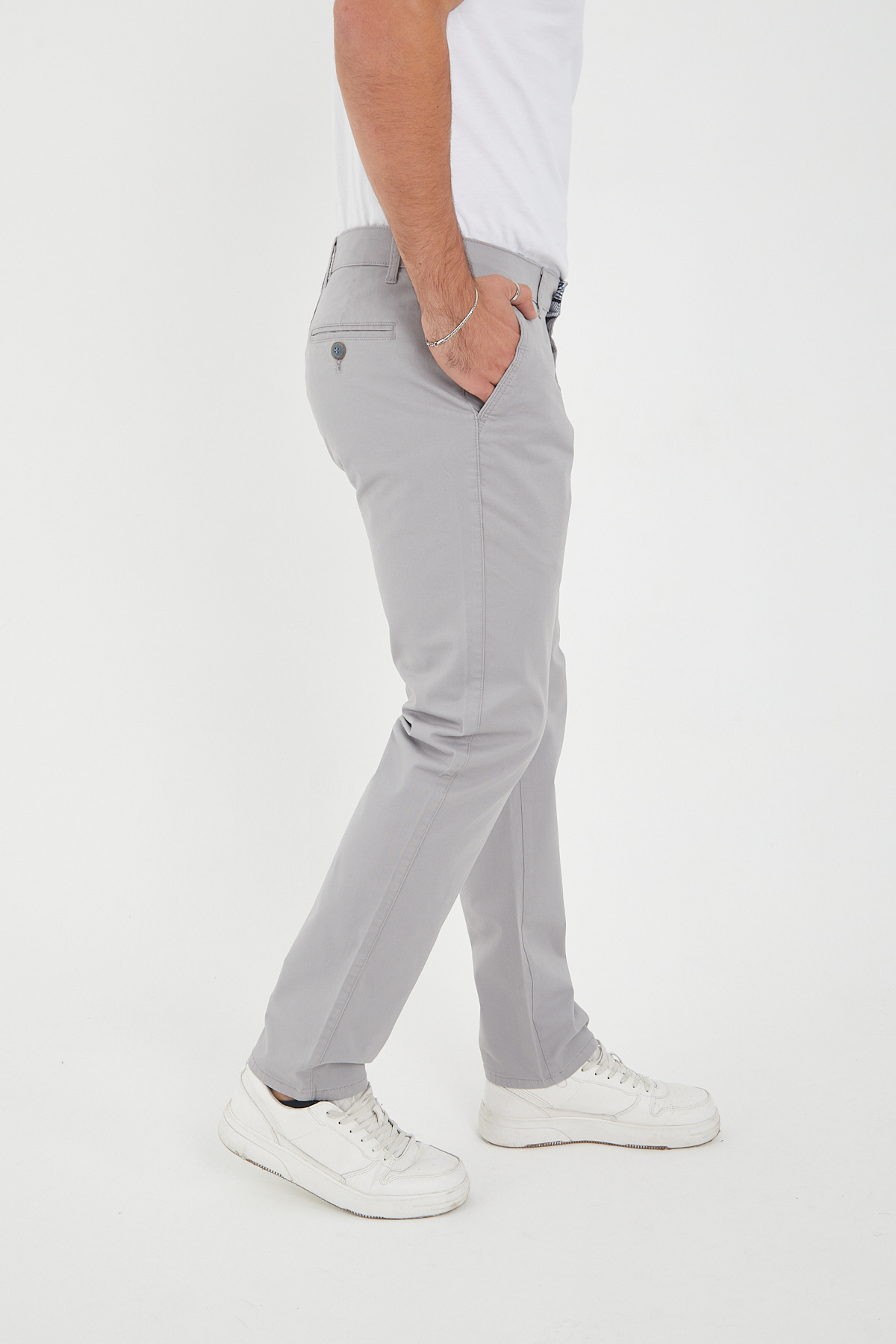 BROCARD  Kışlık Gabardin Chino Pantolon Regular Fit Erkek Açık Gri - Görsel 7