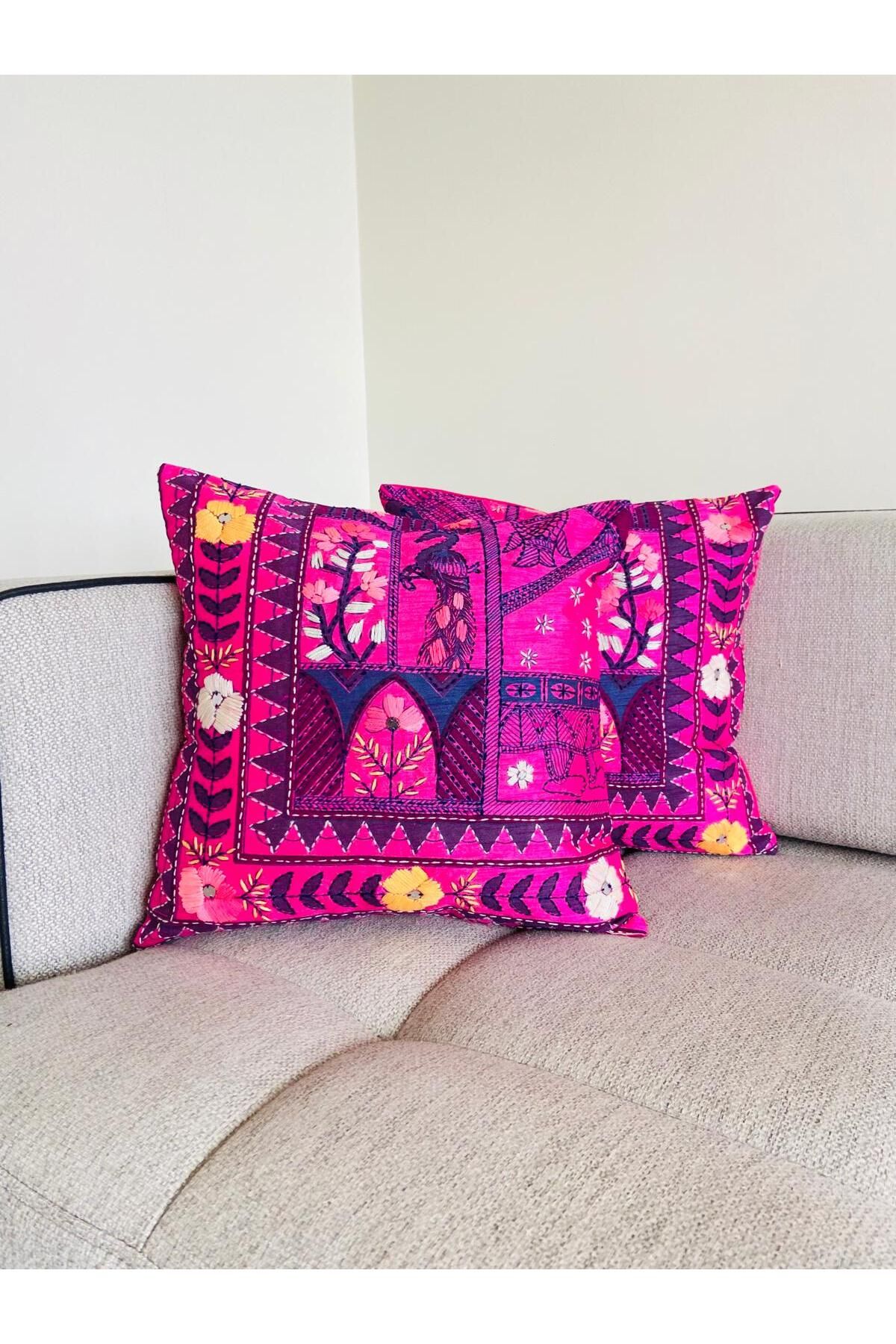 TheBohoHomeDecor-Pocahontas Decorative Throw Pillow - Original Indian Silk Set of 2 Pillowcases 5