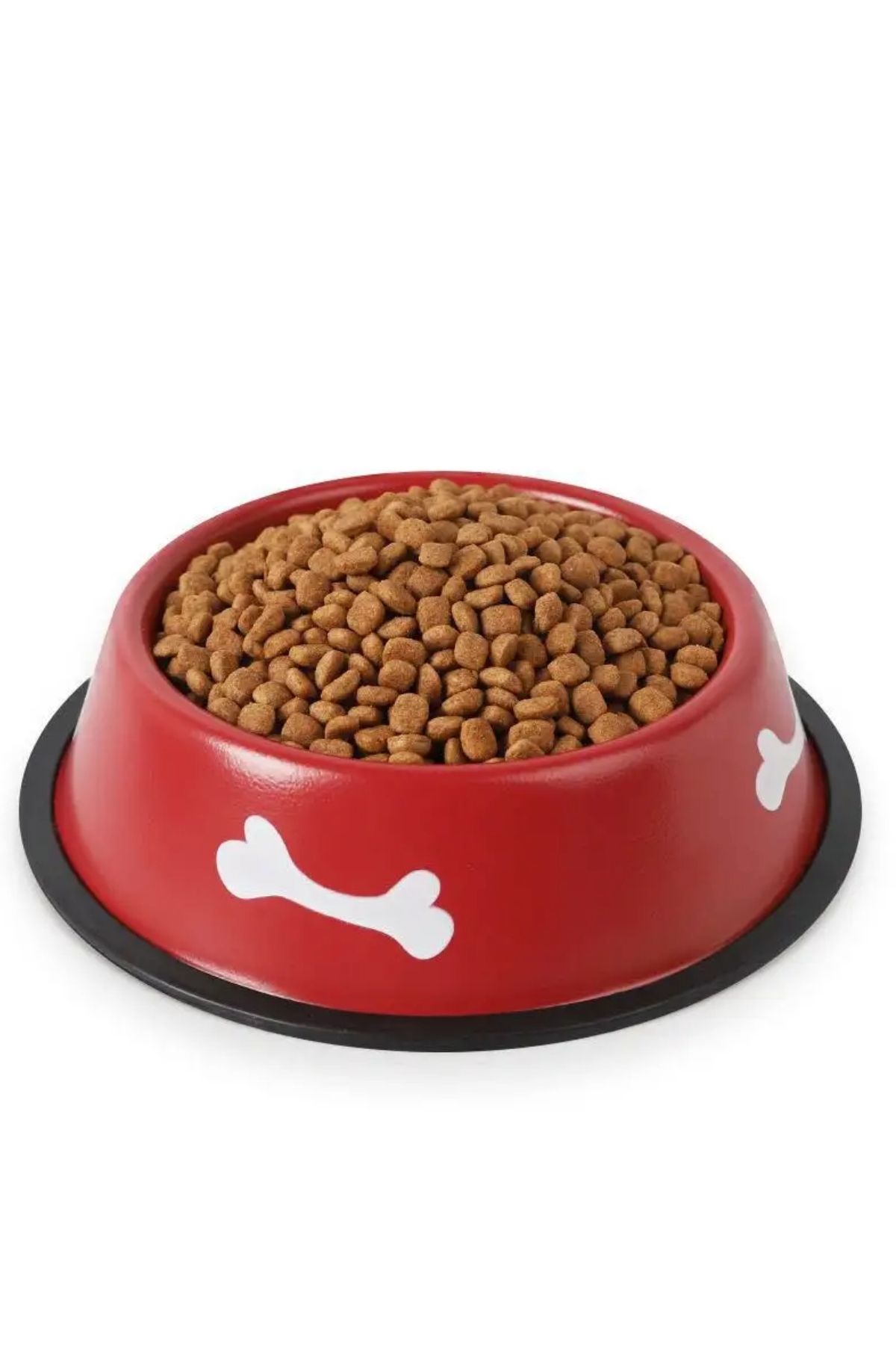 Greathings-16 cm Metal Cat |   Dog Food Bowl, Water Bowl, Bone Patterned Food and Water Bowl Red 3