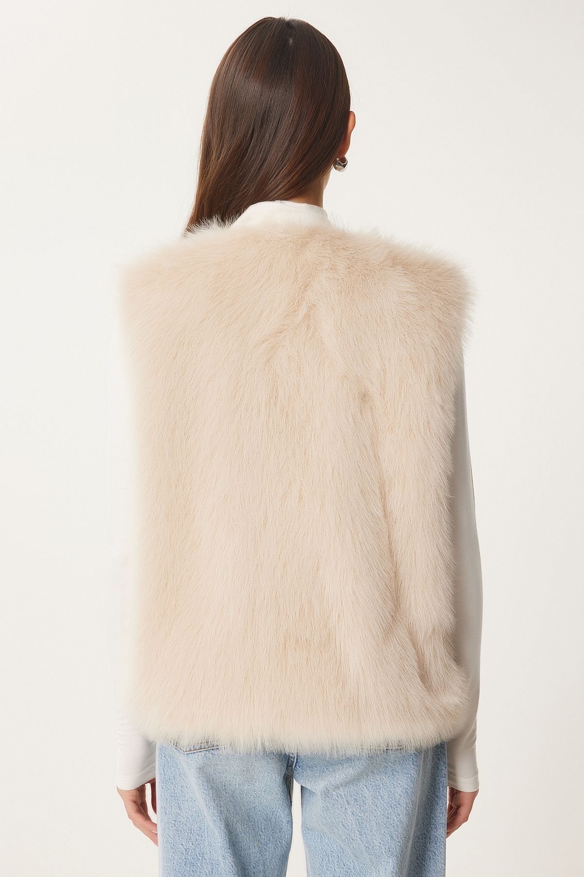 Lovelyİstanbul-Cream Color Faux Fur Vest - Lyl0004 7