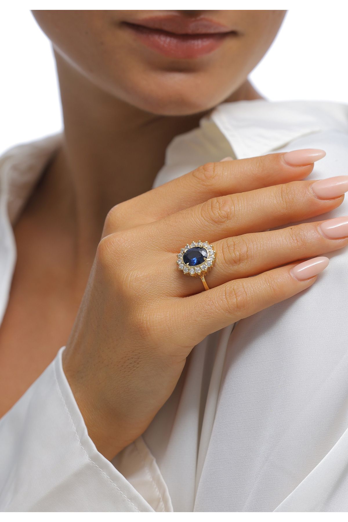 ELLI-Ring Damen Cocktail Royal mit synthetischem Saphir und Zirkonia in 925 Sterling Silber 3
