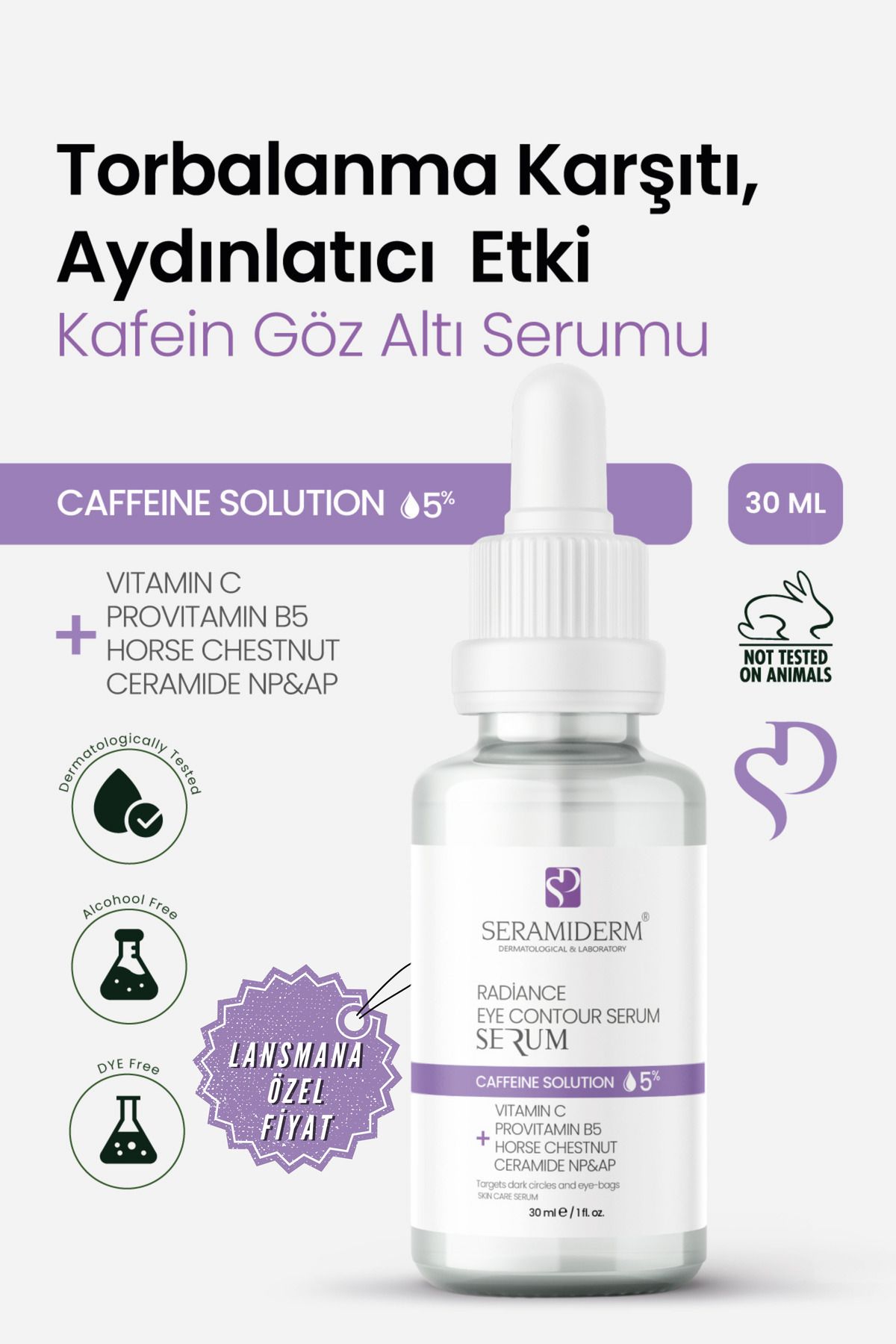 SERAMİDERM Dermatological & Laboratory Torbalanma Karşıtı, Aydınlatıcı, Kafein Göz Altı Serumu 30ml