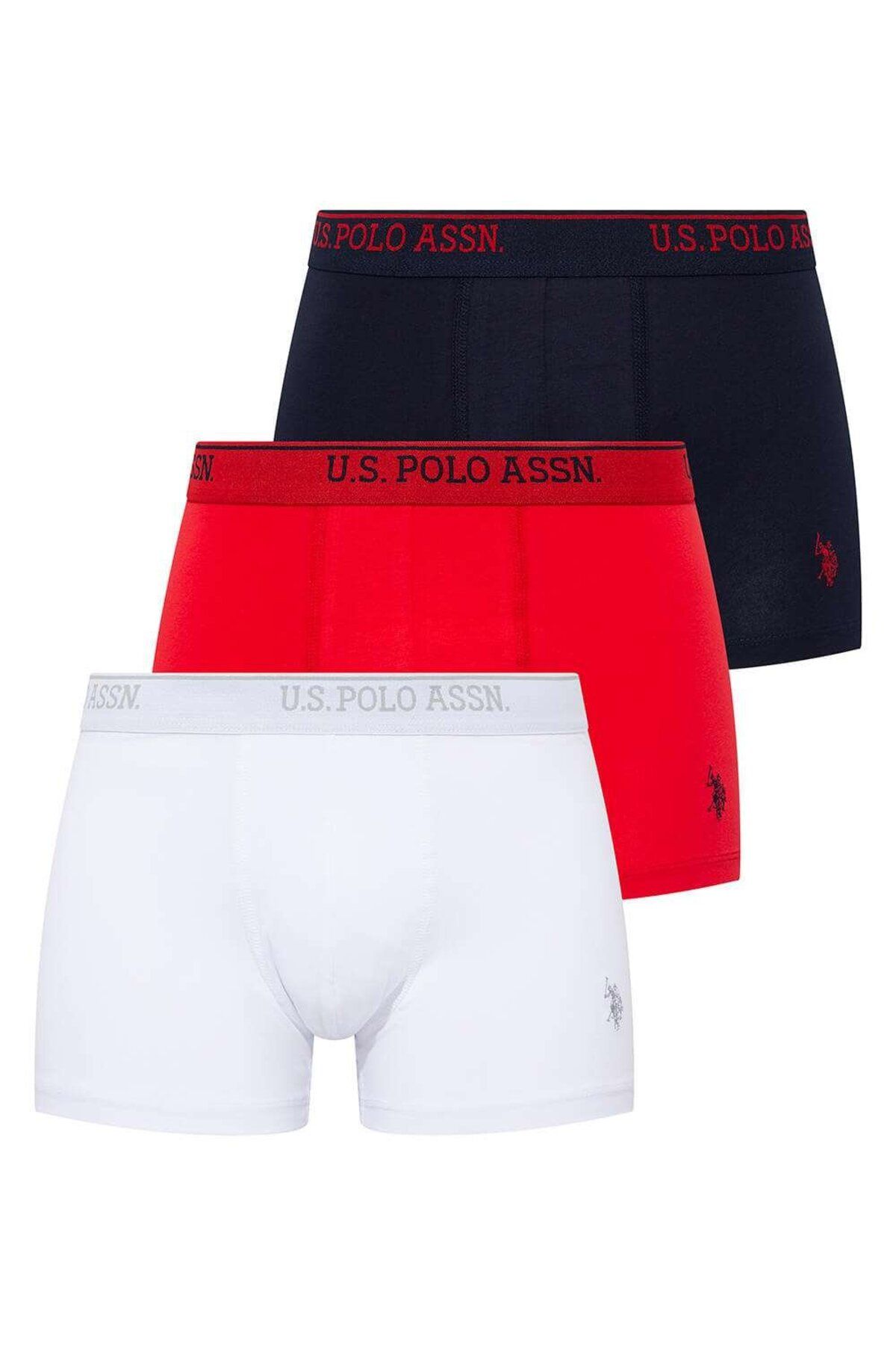 U.S. Polo Assn. Erkek Beyaz - Kırmızı - Lacivert 3 Lü Boxer