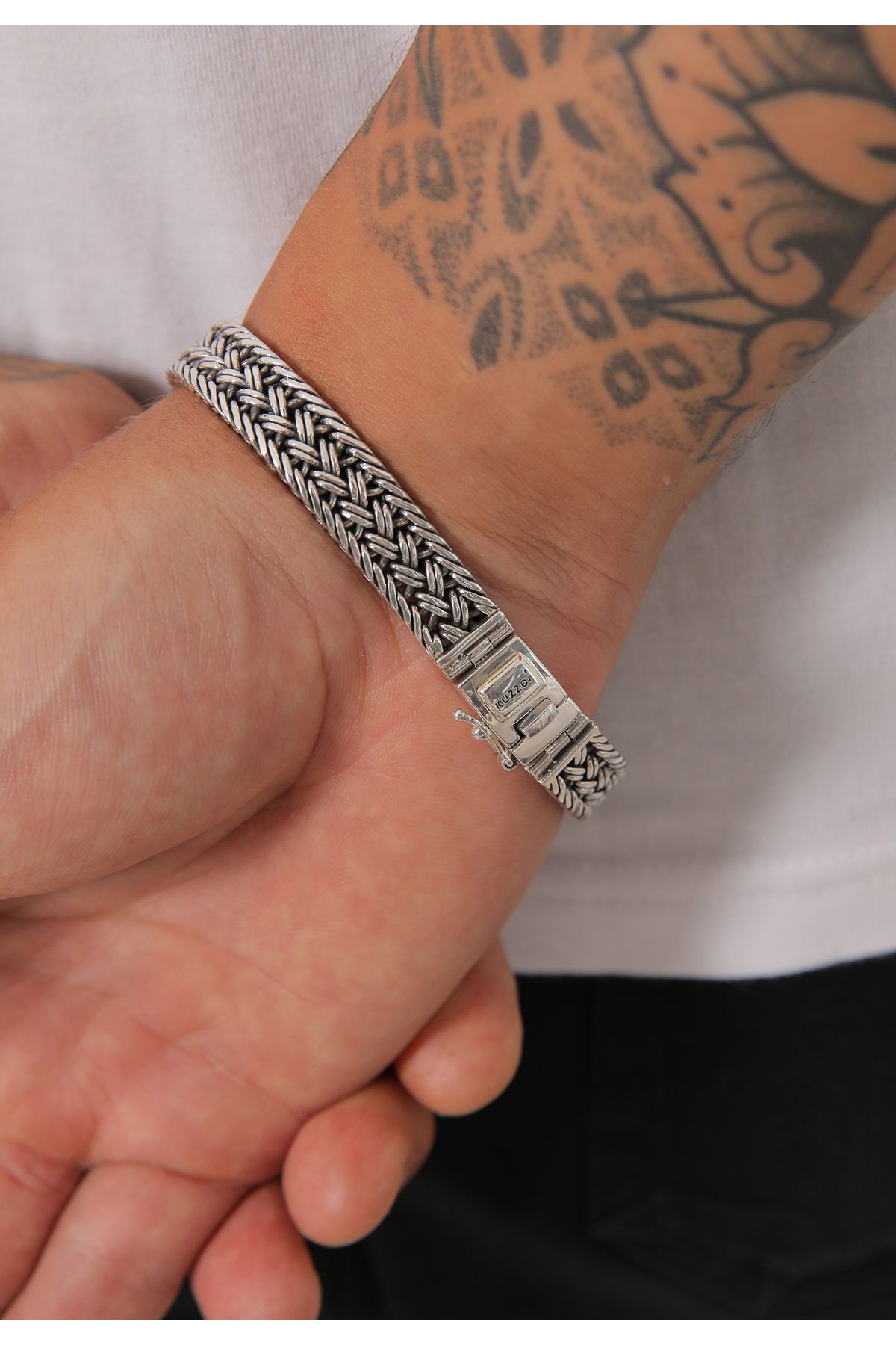 KUZZOI-Kol Bandı Unisex Panzer Kol Bandı Kastenverschluss 925er Silber 4