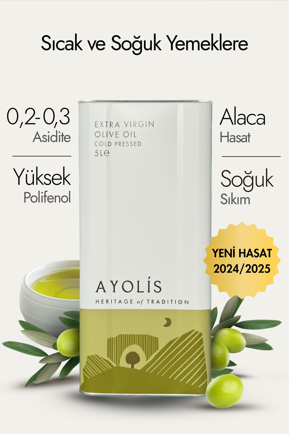 Ayolis Premium Chef 5 Lt Soğuk Sıkım Natürel Sızma Zeytinyağı