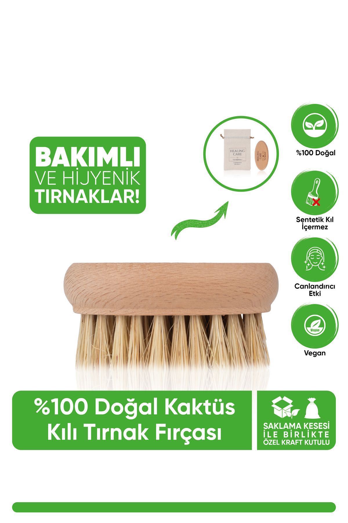 Healing Care %100 Doğal&vegan Kaktüs Kılı Tırnak Fırçası 1 Adet (SAKLAMA KESESİ İLE BİRLİKTE)