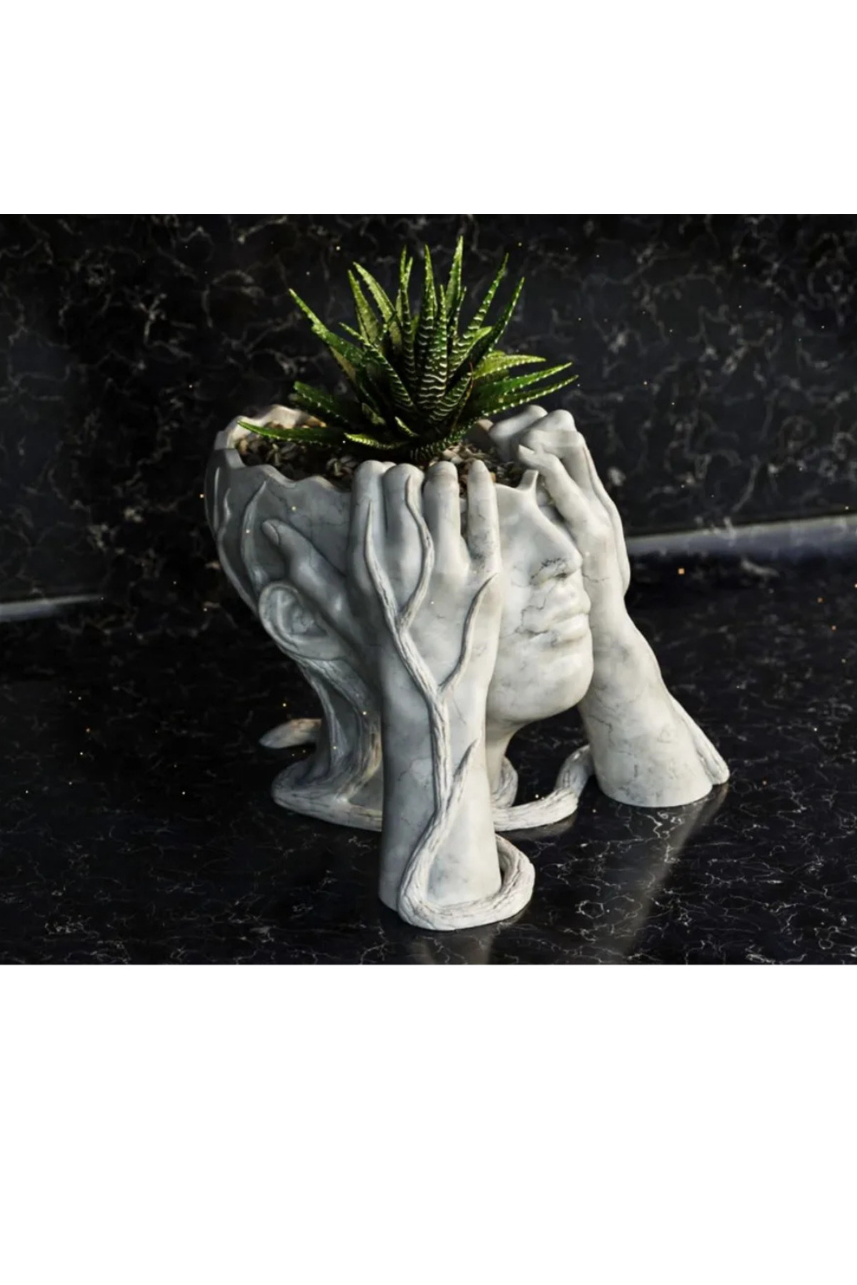 Mermer Görünümlü Dekoratif Saksı - Görsel 1