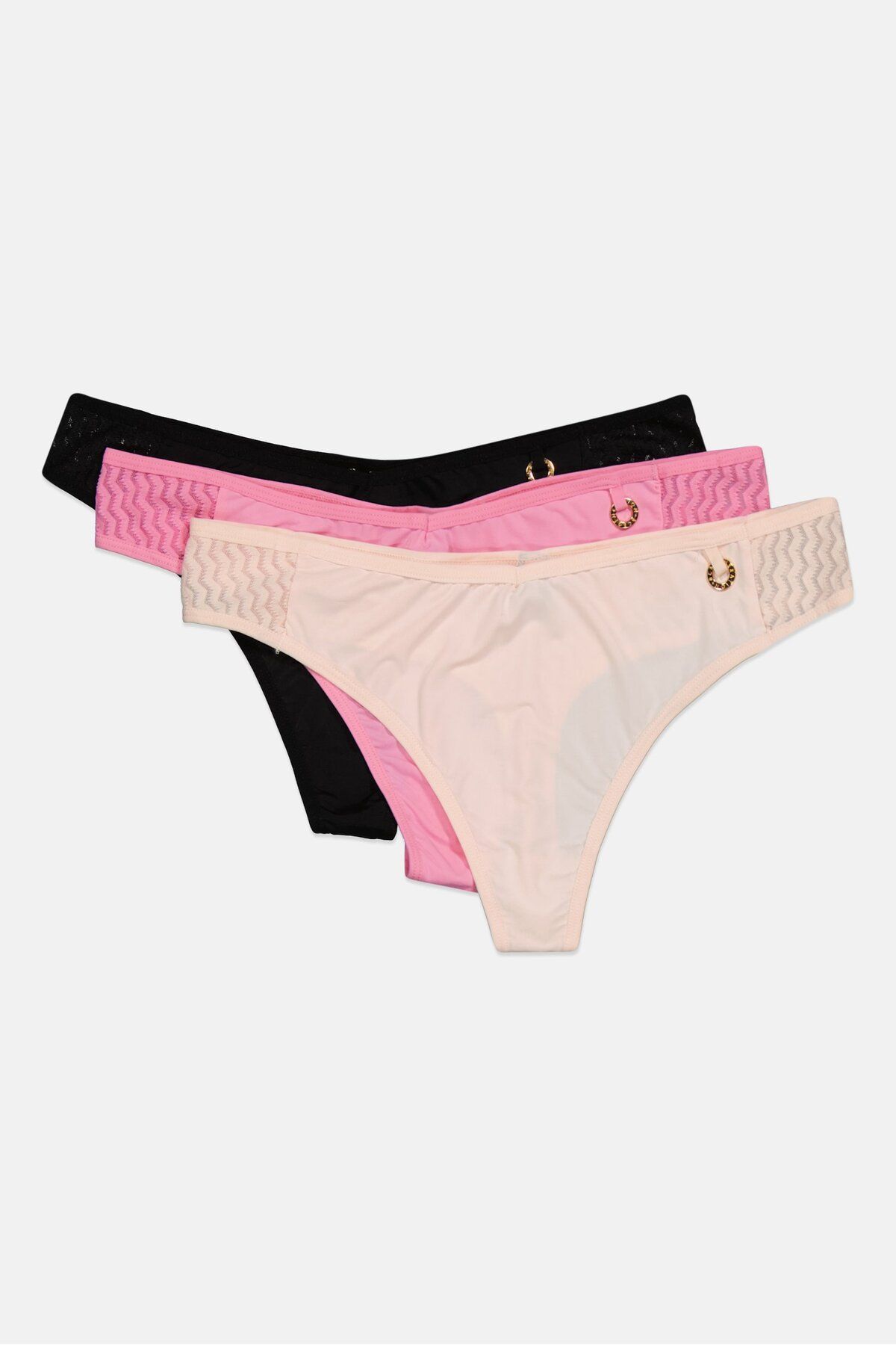 Bcbgeneration-Women 3 Pieces Textured Thong Panty, Cream/Pink/Black 3