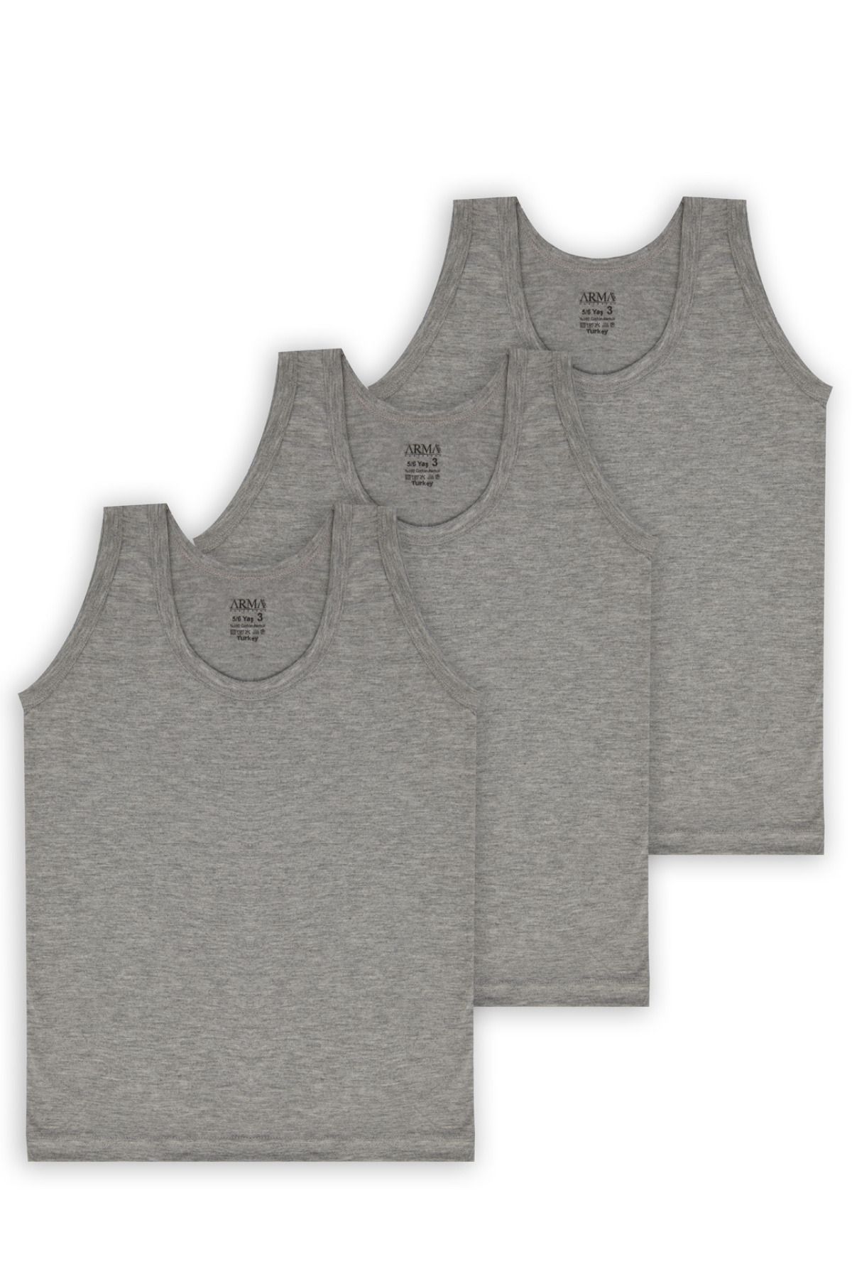 Arma Yıldız-Boy's Gray Tank Top 3 Pack 100% Cotton Combed Cotton 1