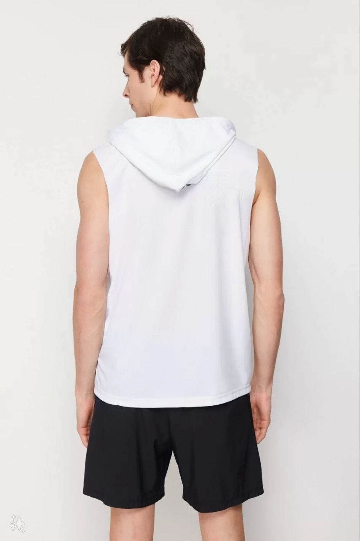 CVS Unisex Kapşonlu Kolsuz Düz Oversize T-shirt - Beyaz