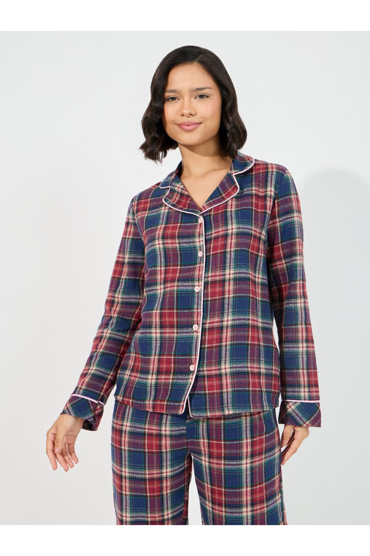 Styli-Checked Button Through Shirt & Pyjama Set 2