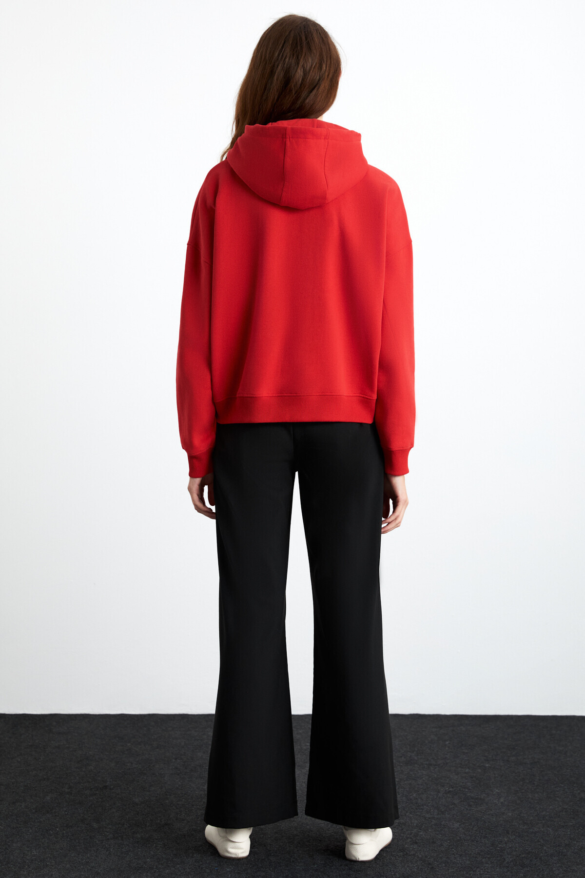 GRIMELANGE  Sonıa Kadın Kapüşonlu Kanguru Cepli Kordon Detaylı Kırmızı Sweatshirt - Görsel 6