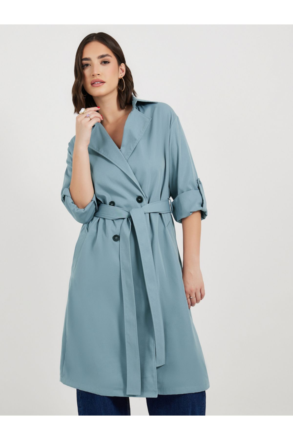Styli-Regular Fit Knee Length Trench Coat 3