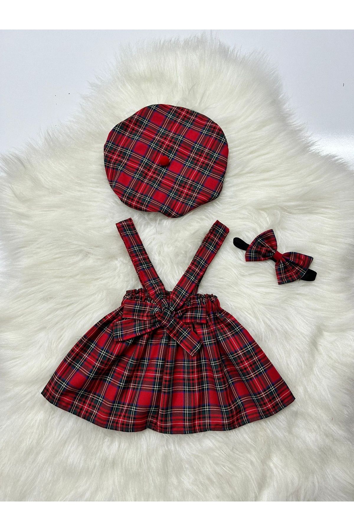 Moda Lina Baby Set De Șalopetă Și Pălărie Și Bandană Cu Model În Carouri Pentru Fete Femeie - 4 years old