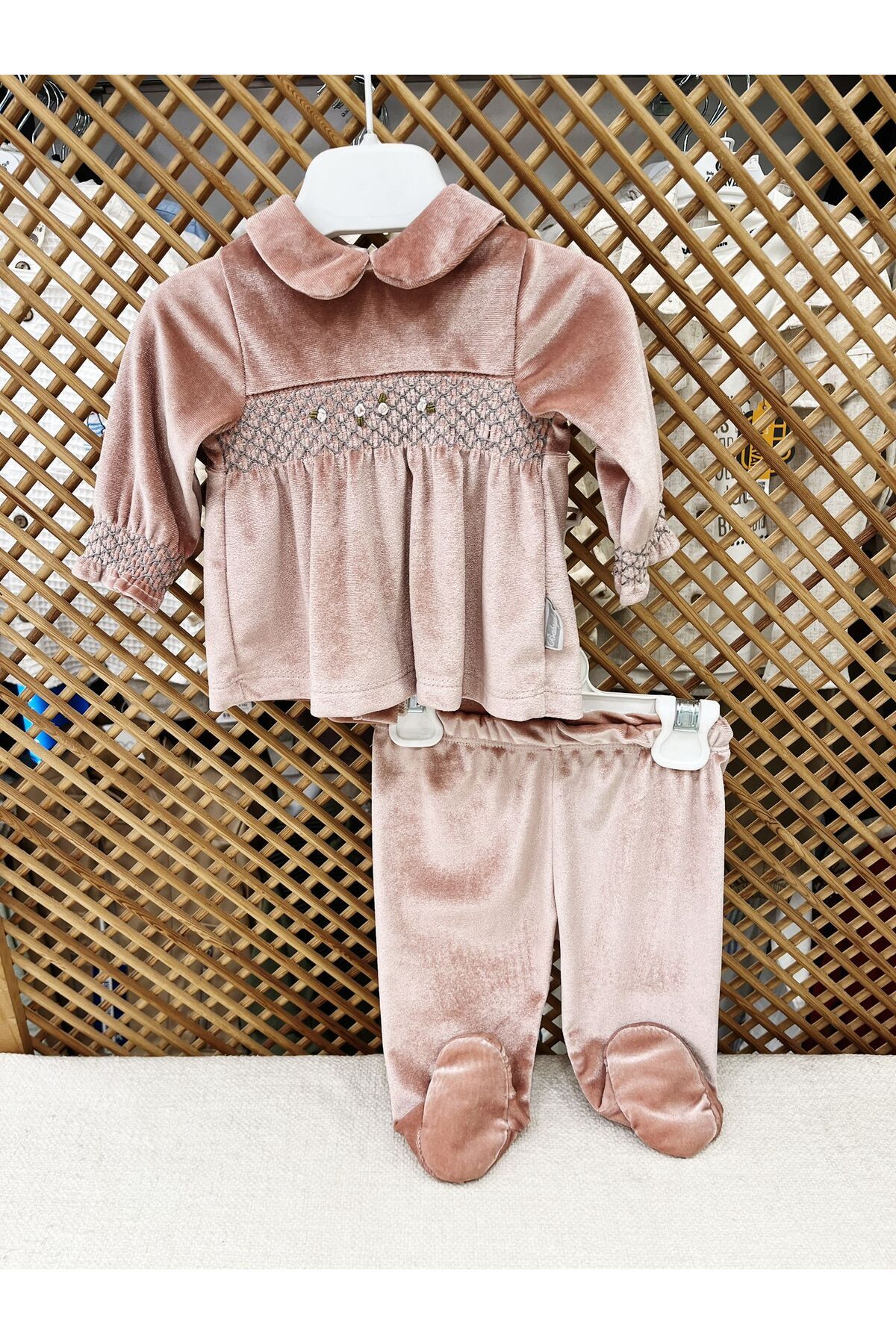 Babydola-Velvet Baby Girl Set - Rococo Work Detailed 1